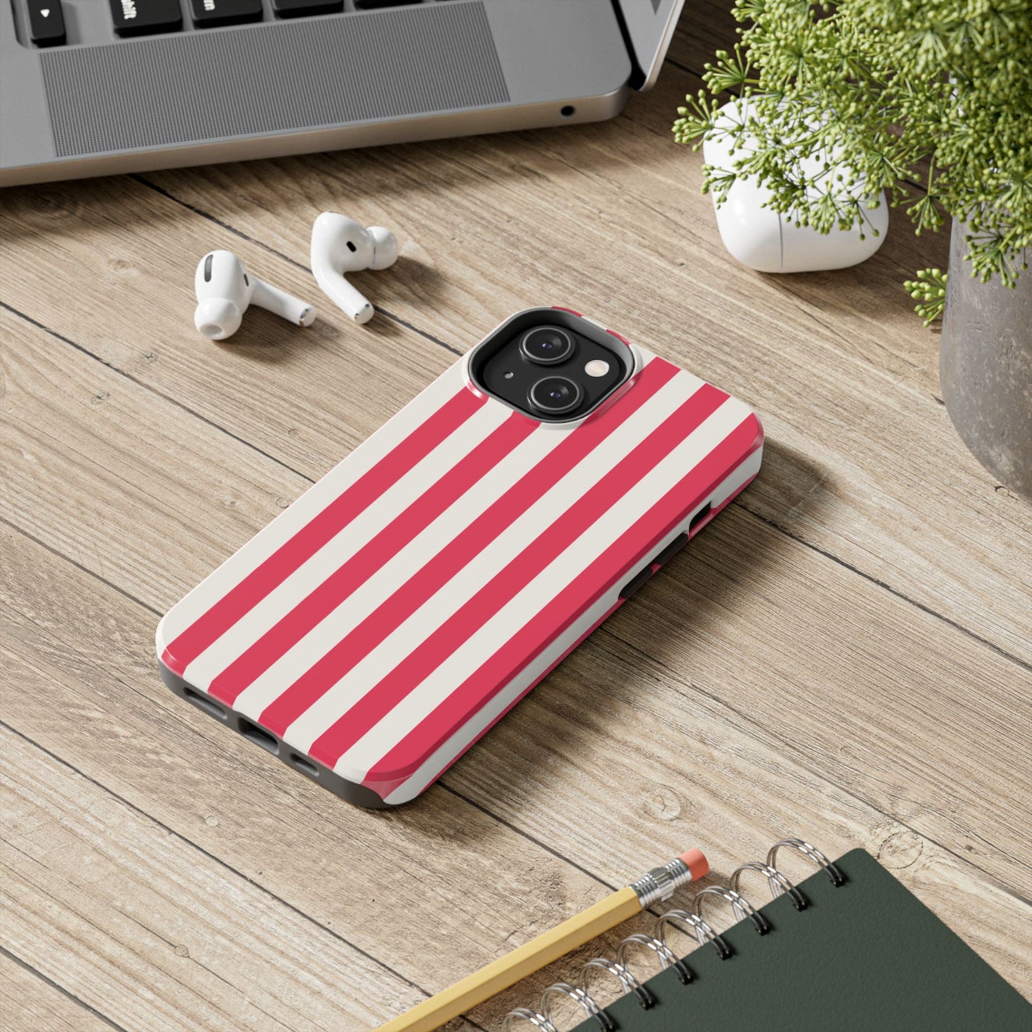 Red Strips — Red & White Vertical Stripe Tough Phone Case