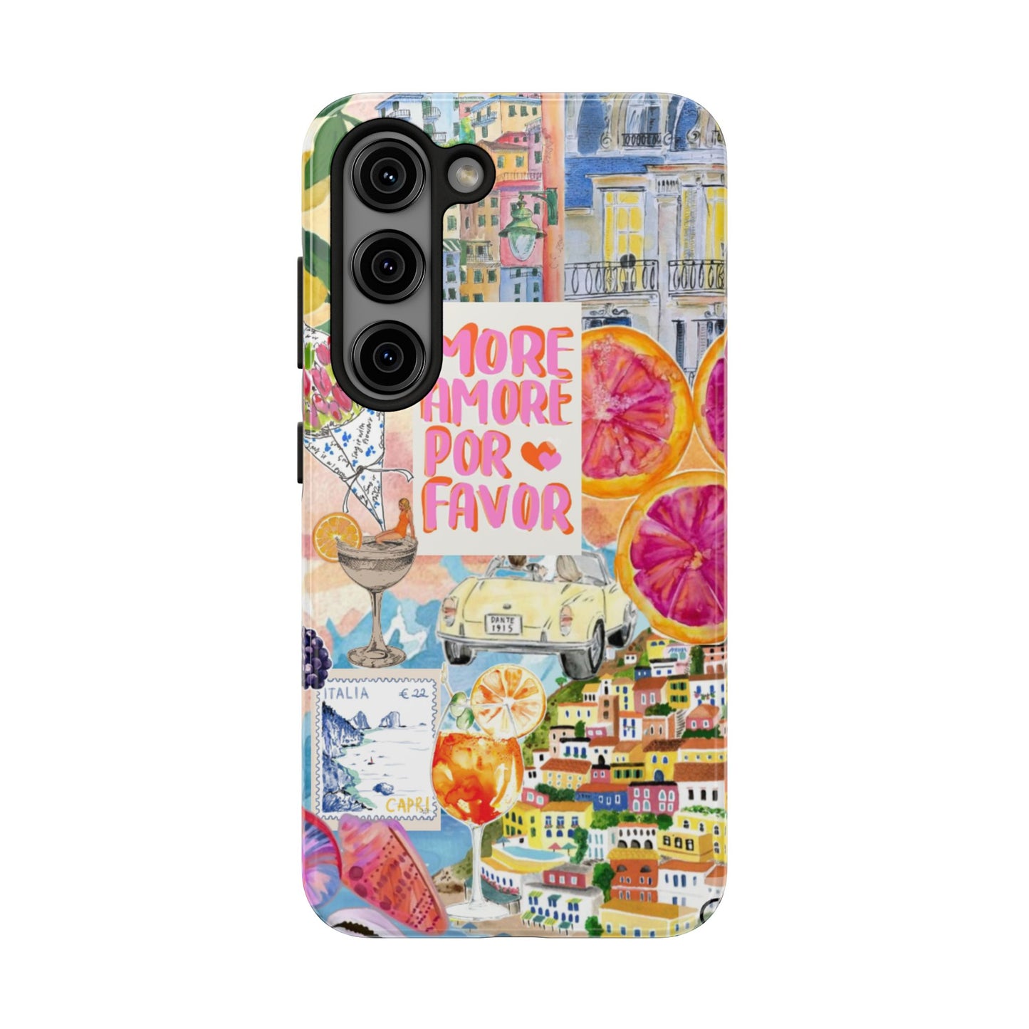 European Summers – Tough Phone Case  Tropical Watercolor Citrus & Seashell Design