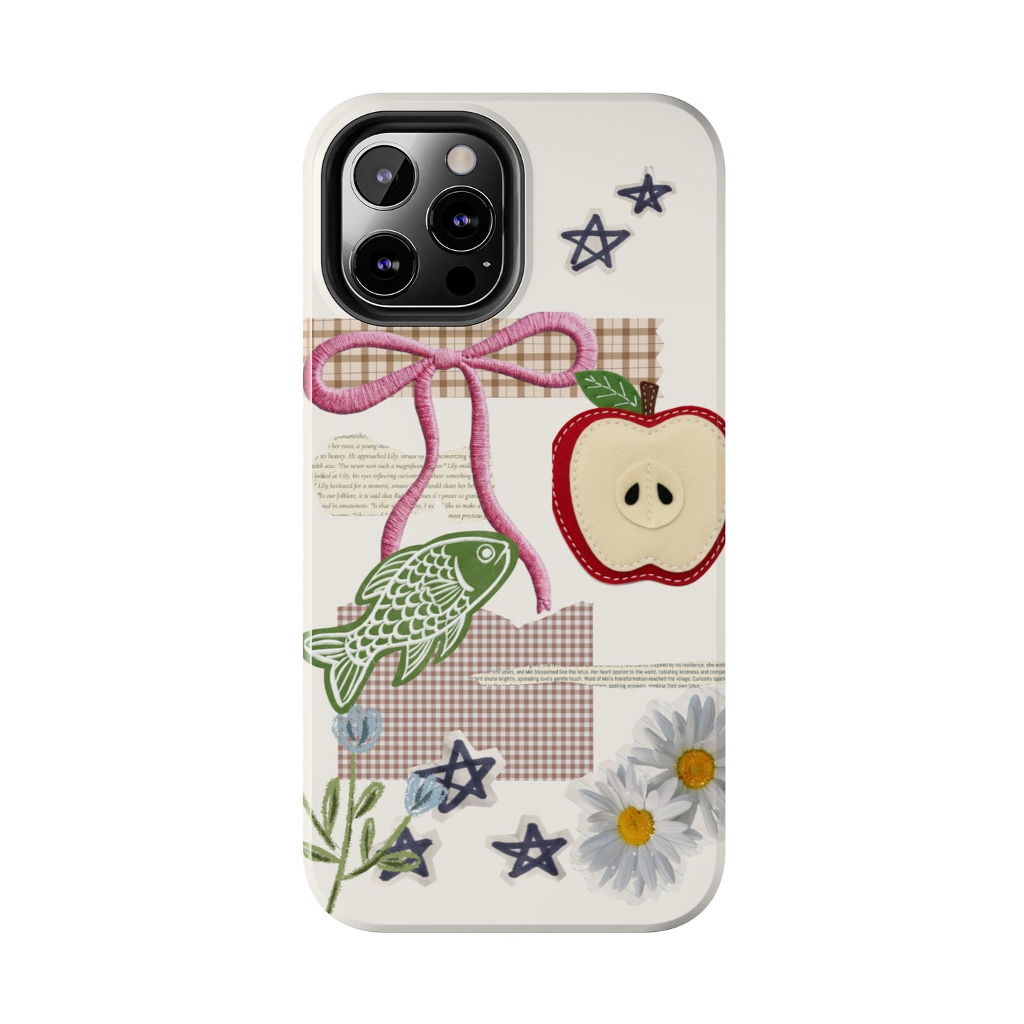 Spring Fling — Collage of Flowers Stars Fruit Fish Newspaper Cream Phone Case