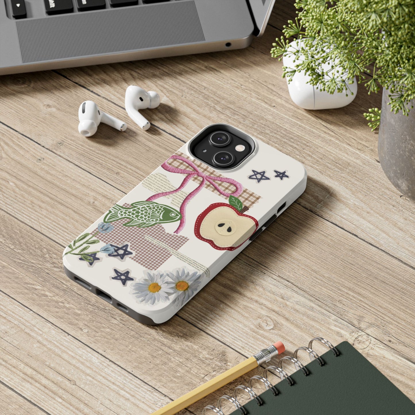 Spring Fling — Collage of Flowers Stars Fruit Fish Newspaper Cream Phone Case