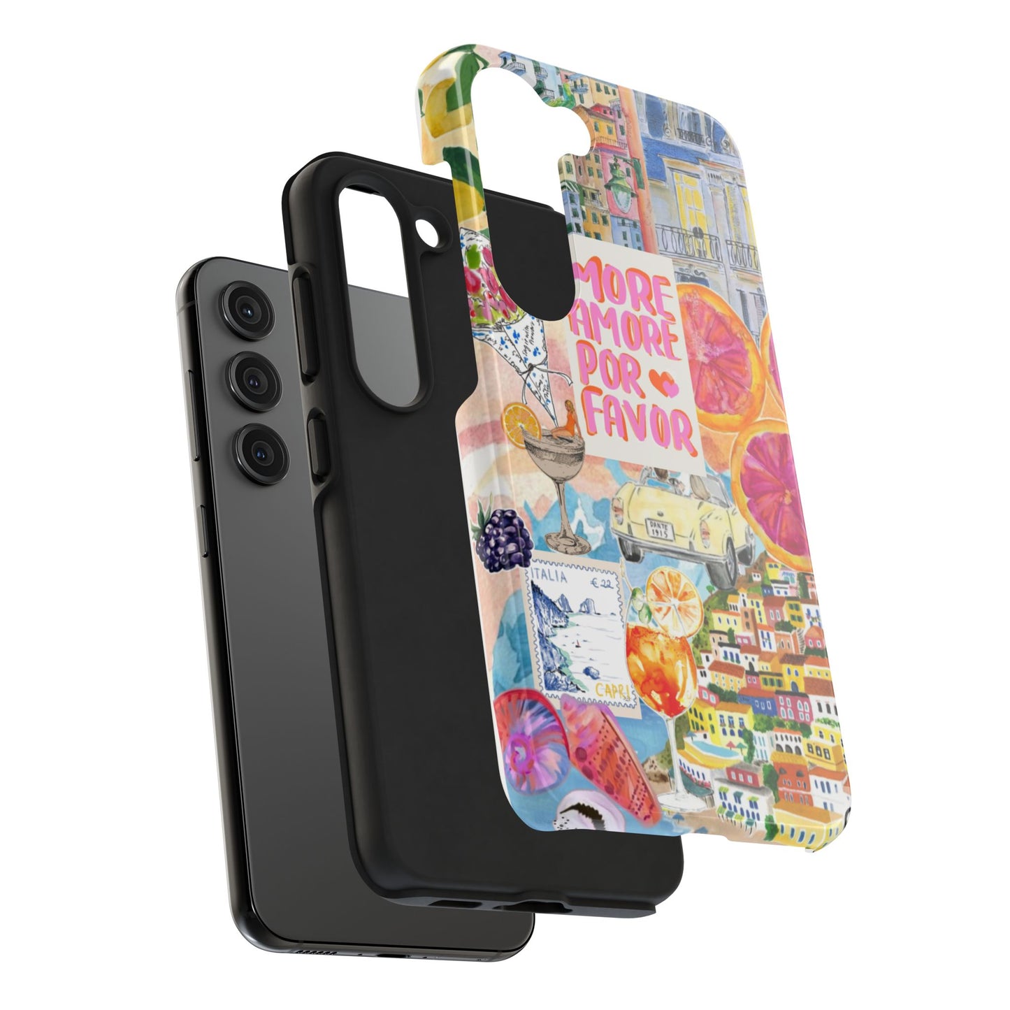 European Summers – Tough Phone Case  Tropical Watercolor Citrus & Seashell Design