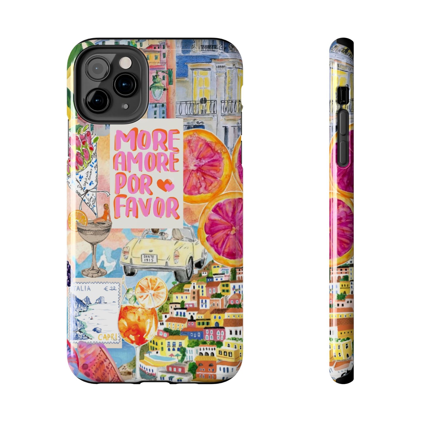 European Summers – Tough Phone Case  Tropical Watercolor Citrus & Seashell Design