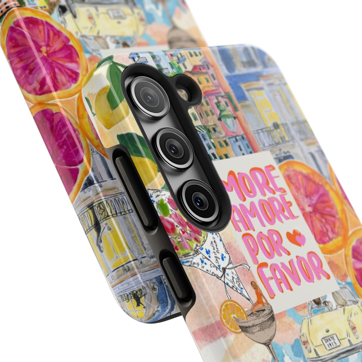 European Summers – Tough Phone Case  Tropical Watercolor Citrus & Seashell Design