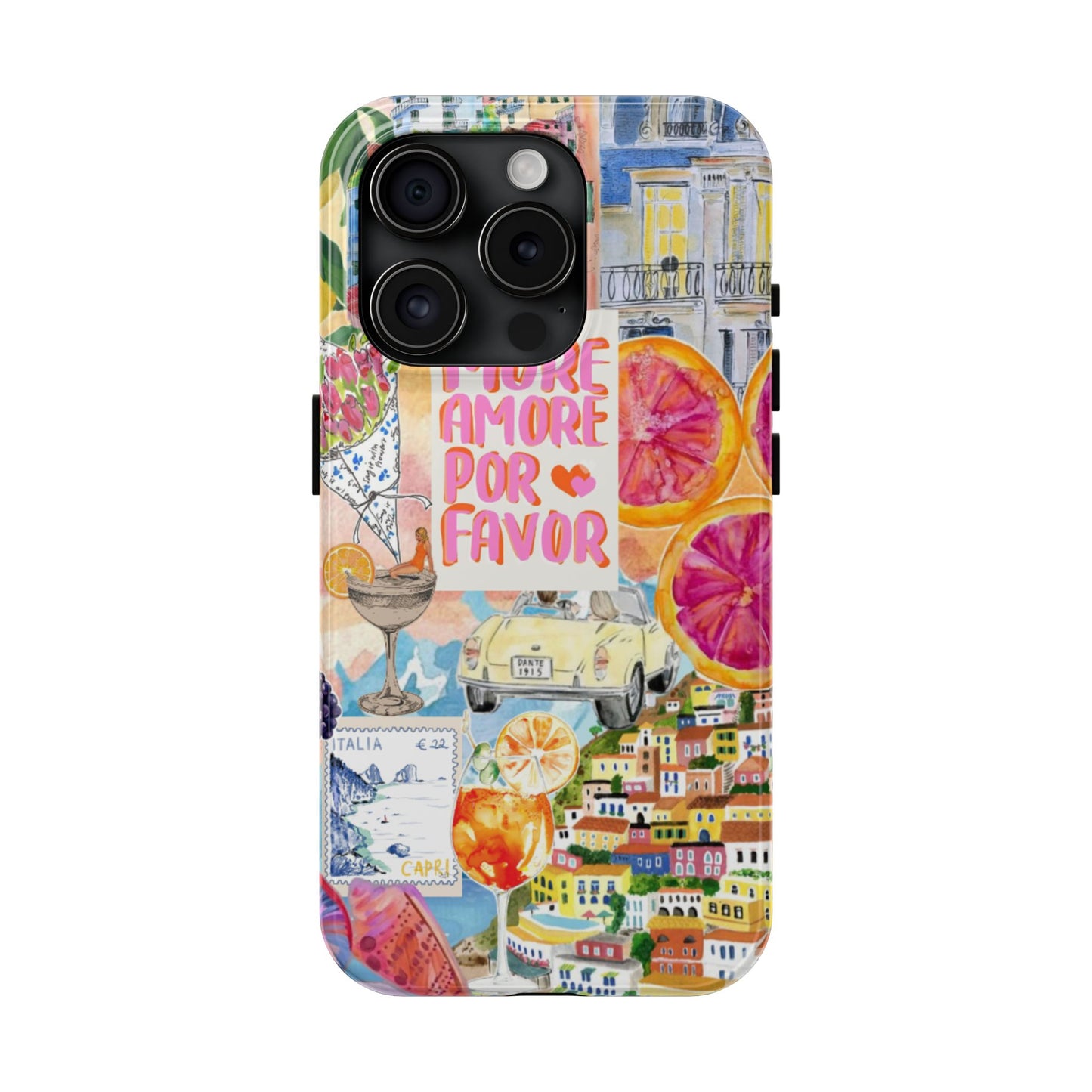 European Summers – Tough Phone Case  Tropical Watercolor Citrus & Seashell Design