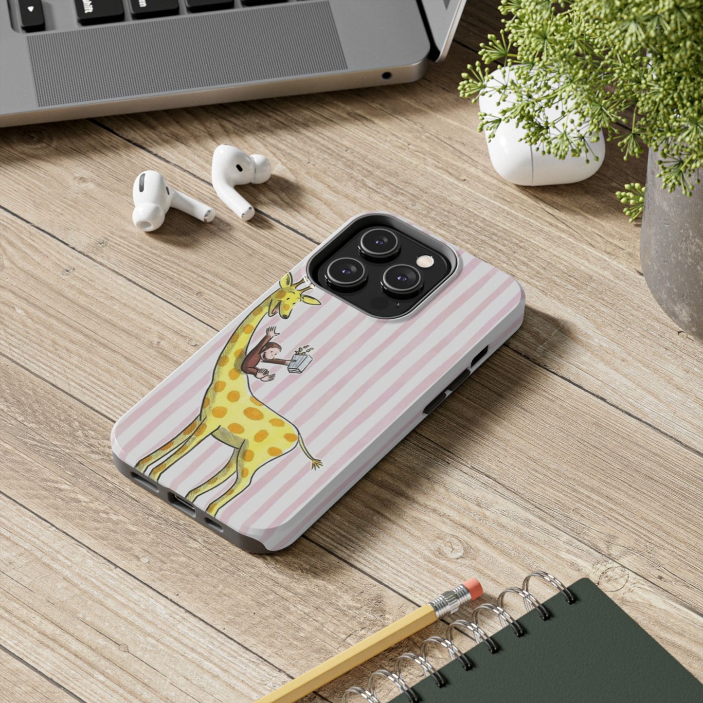 Curious George and Giraffe — Giraffe & Monkey Phone Case Cute Pink Striped Tough Case