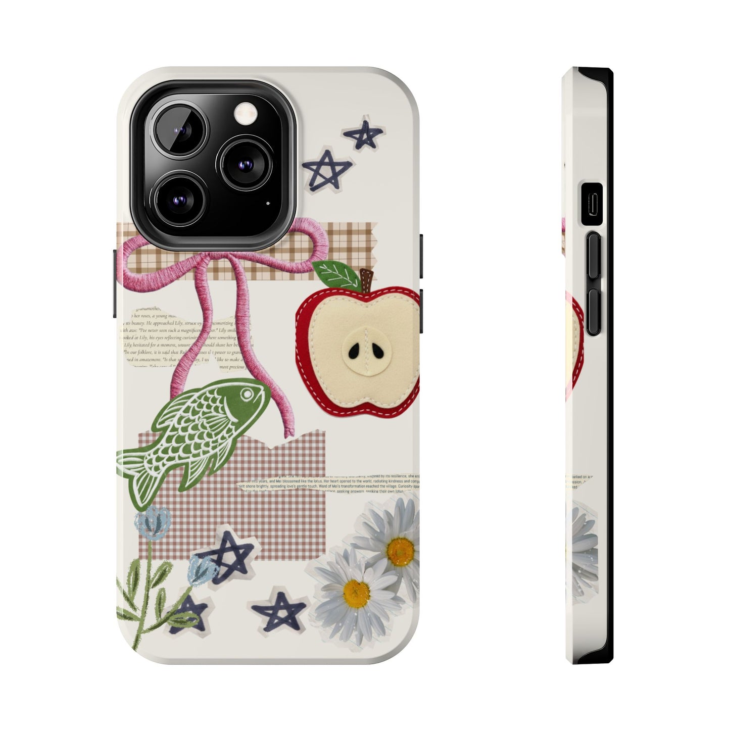 Spring Fling — Collage of Flowers Stars Fruit Fish Newspaper Cream Phone Case