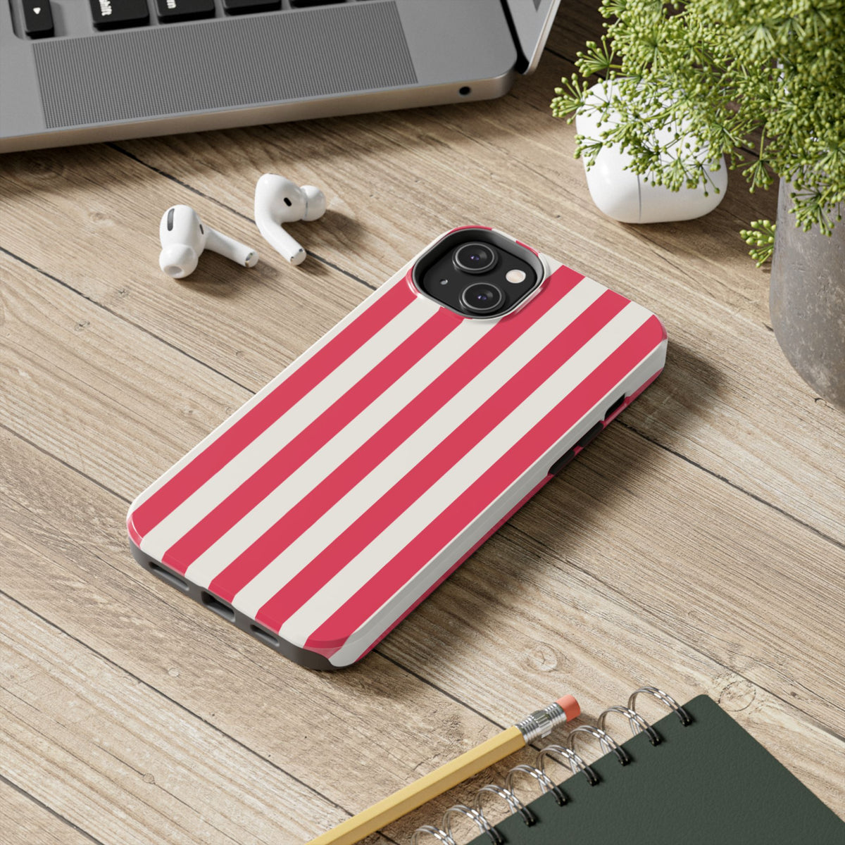 Red Strips — Red & White Vertical Stripe Tough Phone Case