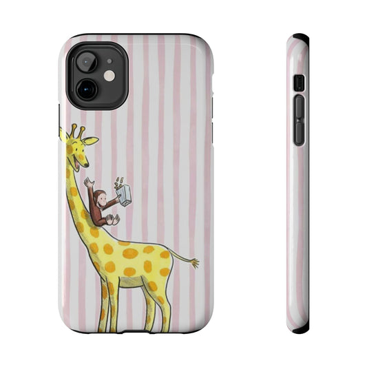 Curious George and Giraffe — Giraffe & Monkey Phone Case Cute Pink Striped Tough Case