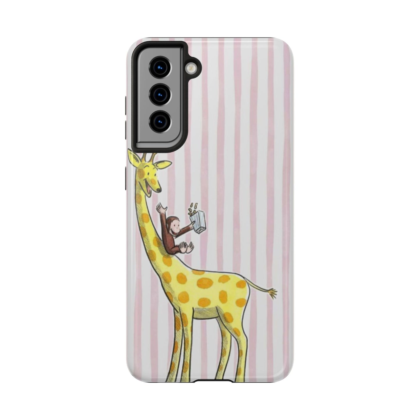 Curious George and Giraffe — Giraffe & Monkey Phone Case Cute Pink Striped Tough Case