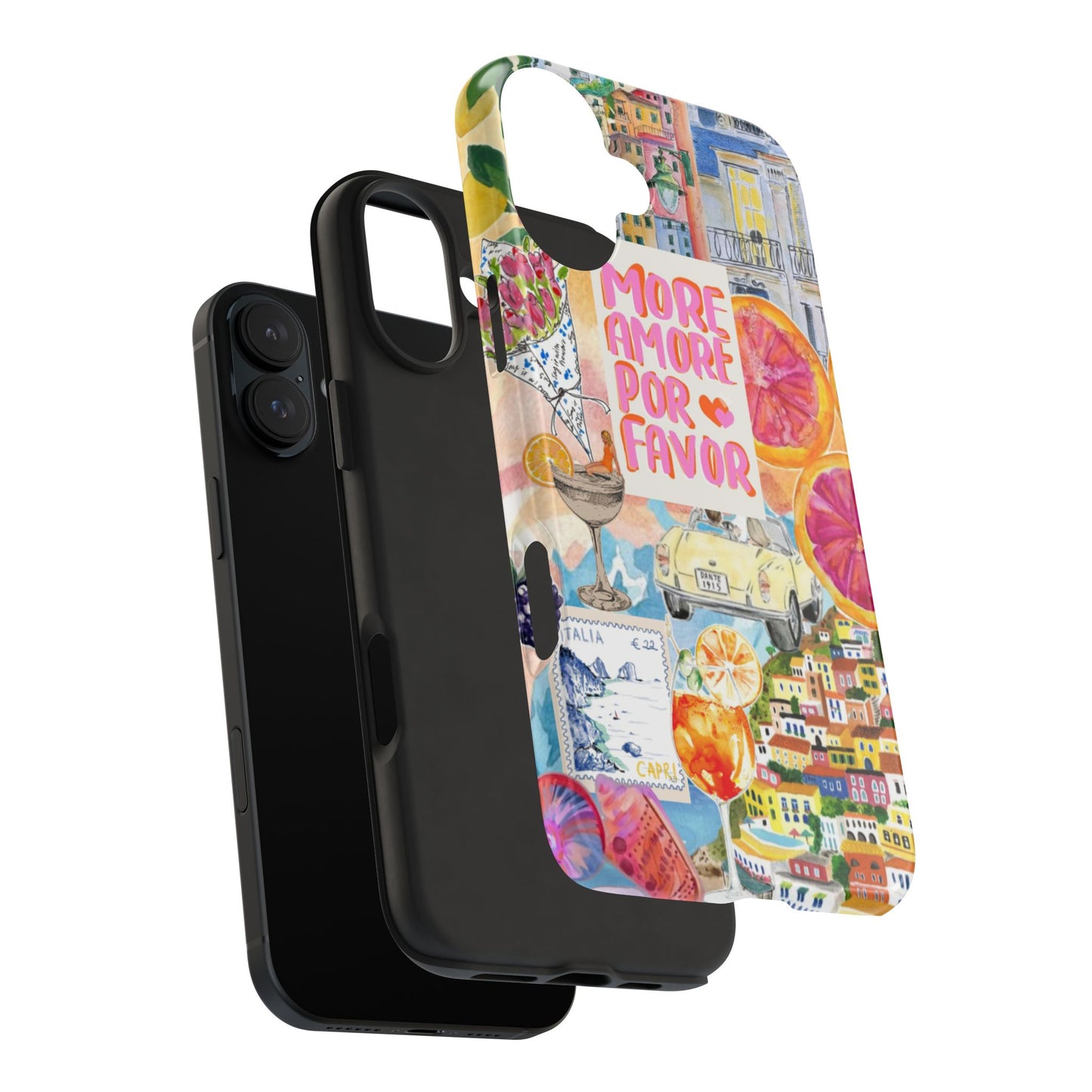 European Summers – Tough Phone Case  Tropical Watercolor Citrus & Seashell Design