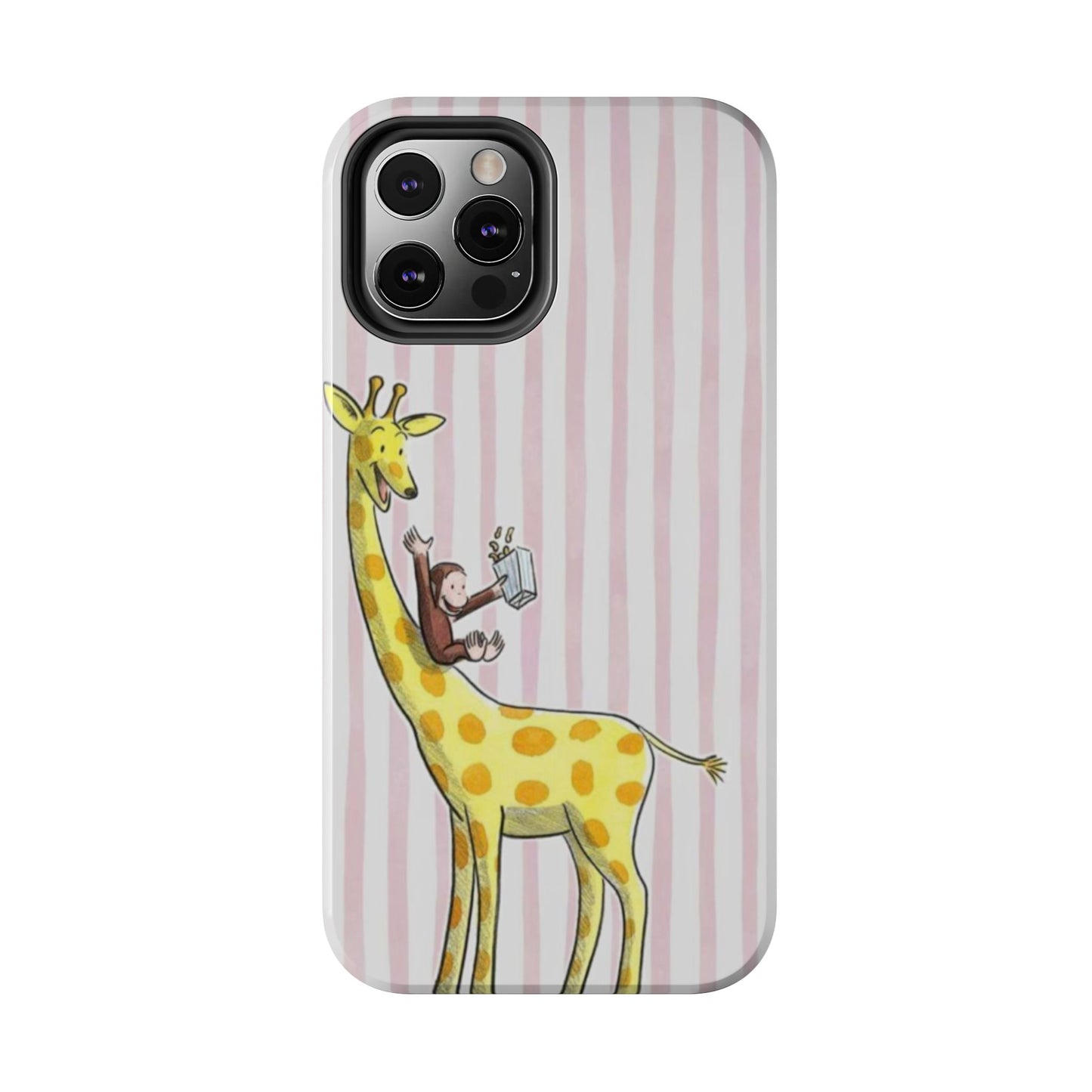 Curious George and Giraffe — Giraffe & Monkey Phone Case Cute Pink Striped Tough Case
