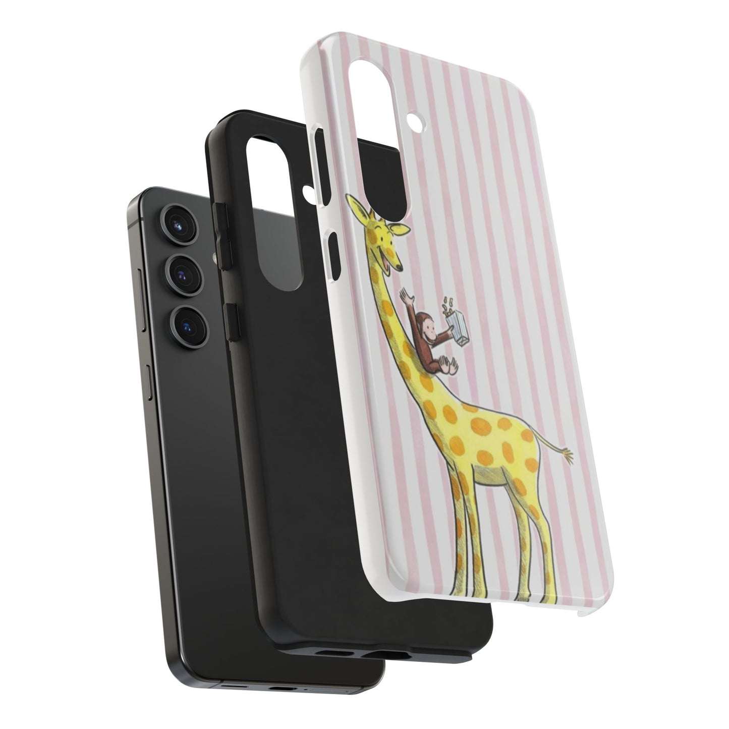 Curious George and Giraffe — Giraffe & Monkey Phone Case Cute Pink Striped Tough Case