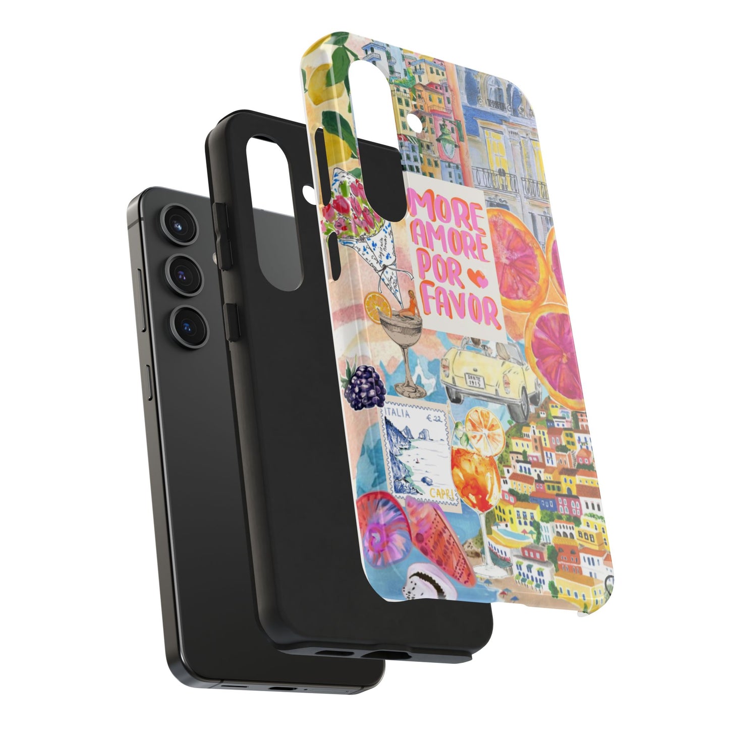 European Summers – Tough Phone Case  Tropical Watercolor Citrus & Seashell Design