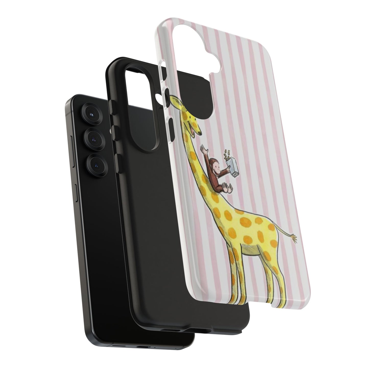 Curious George and Giraffe — Giraffe & Monkey Phone Case Cute Pink Striped Tough Case