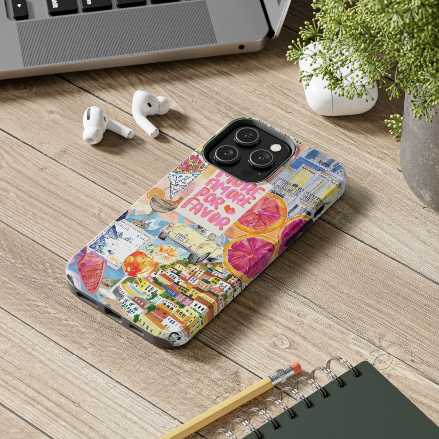 European Summers – Tough Phone Case  Tropical Watercolor Citrus & Seashell Design
