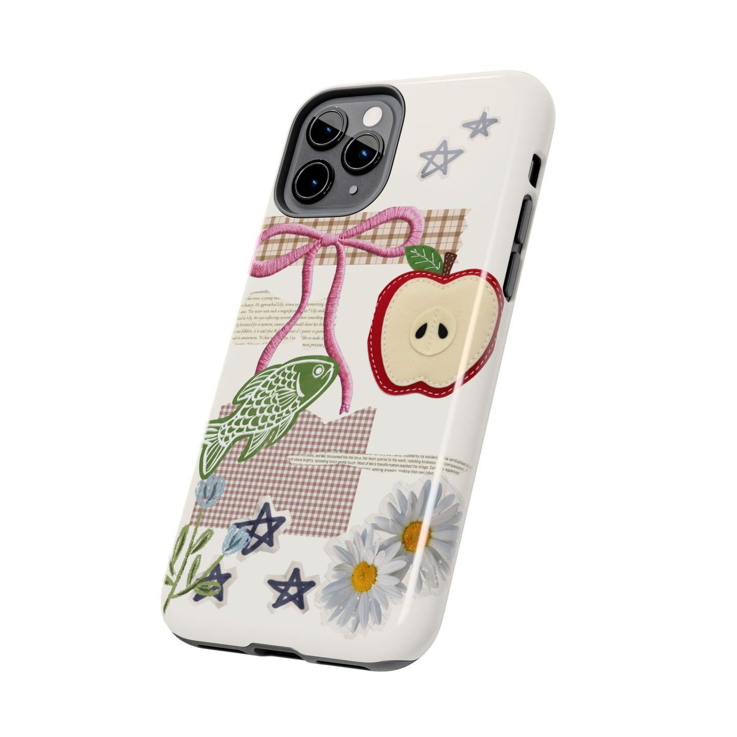 Spring Fling — Collage of Flowers Stars Fruit Fish Newspaper Cream Phone Case
