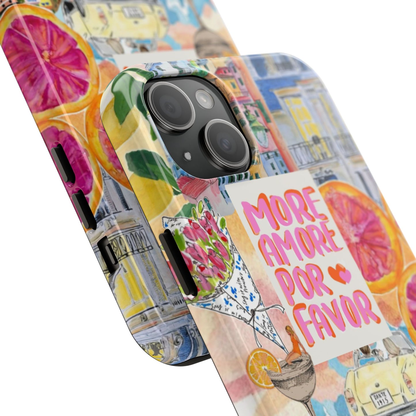 European Summers – Tough Phone Case  Tropical Watercolor Citrus & Seashell Design