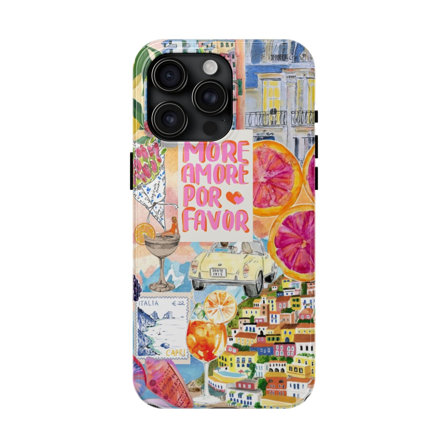 European Summers – Tough Phone Case  Tropical Watercolor Citrus & Seashell Design