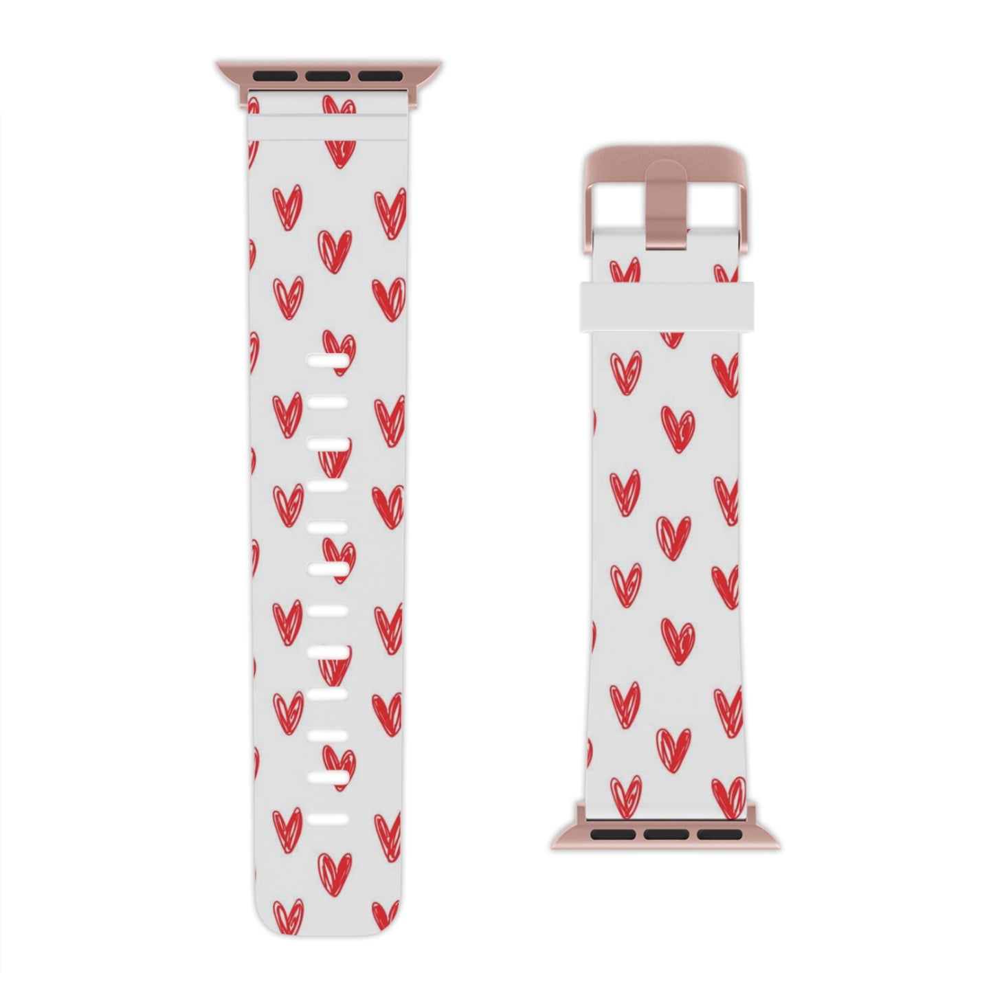 Left On Red — Apple Watch Band Red Hand-Drawn Hearts Pattern