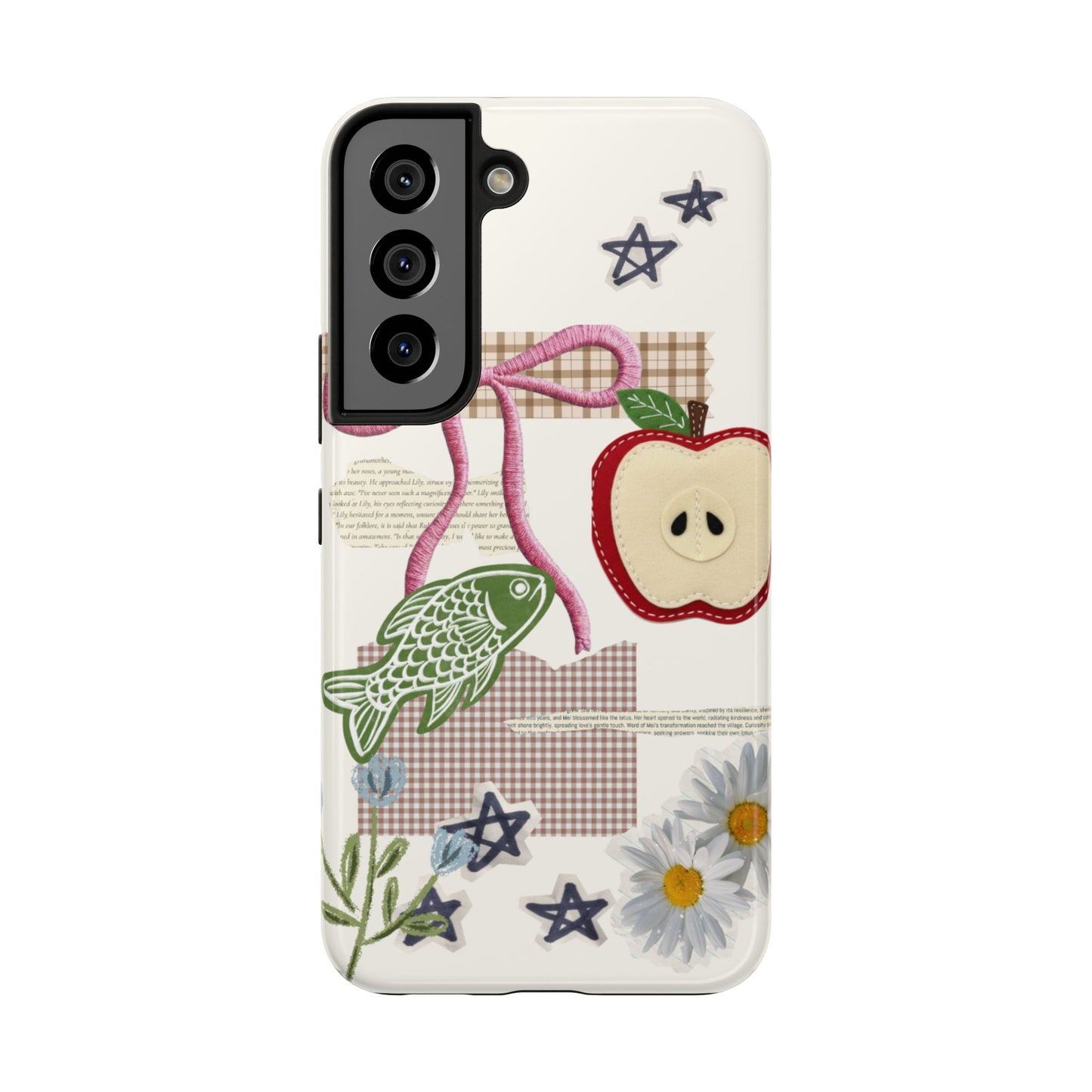 Spring Fling — Collage of Flowers Stars Fruit Fish Newspaper Cream Phone Case