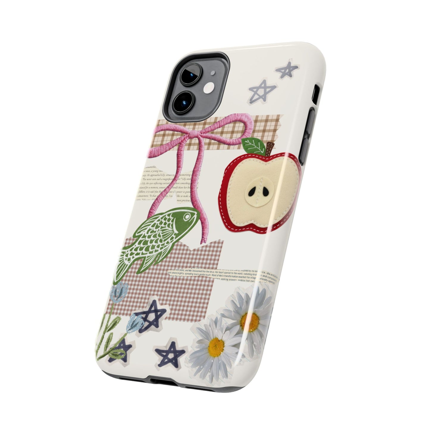 Spring Fling — Collage of Flowers Stars Fruit Fish Newspaper Cream Phone Case