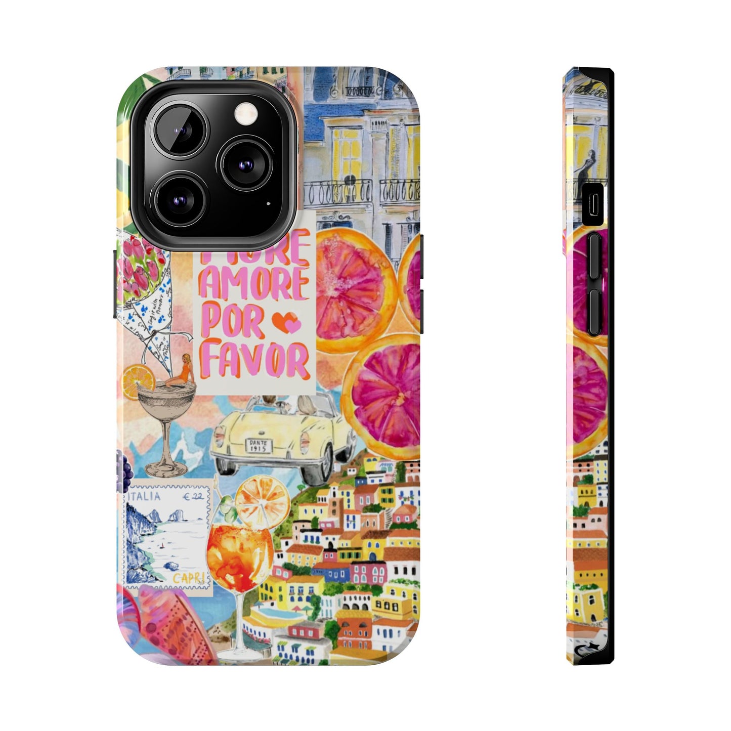 European Summers – Tough Phone Case  Tropical Watercolor Citrus & Seashell Design