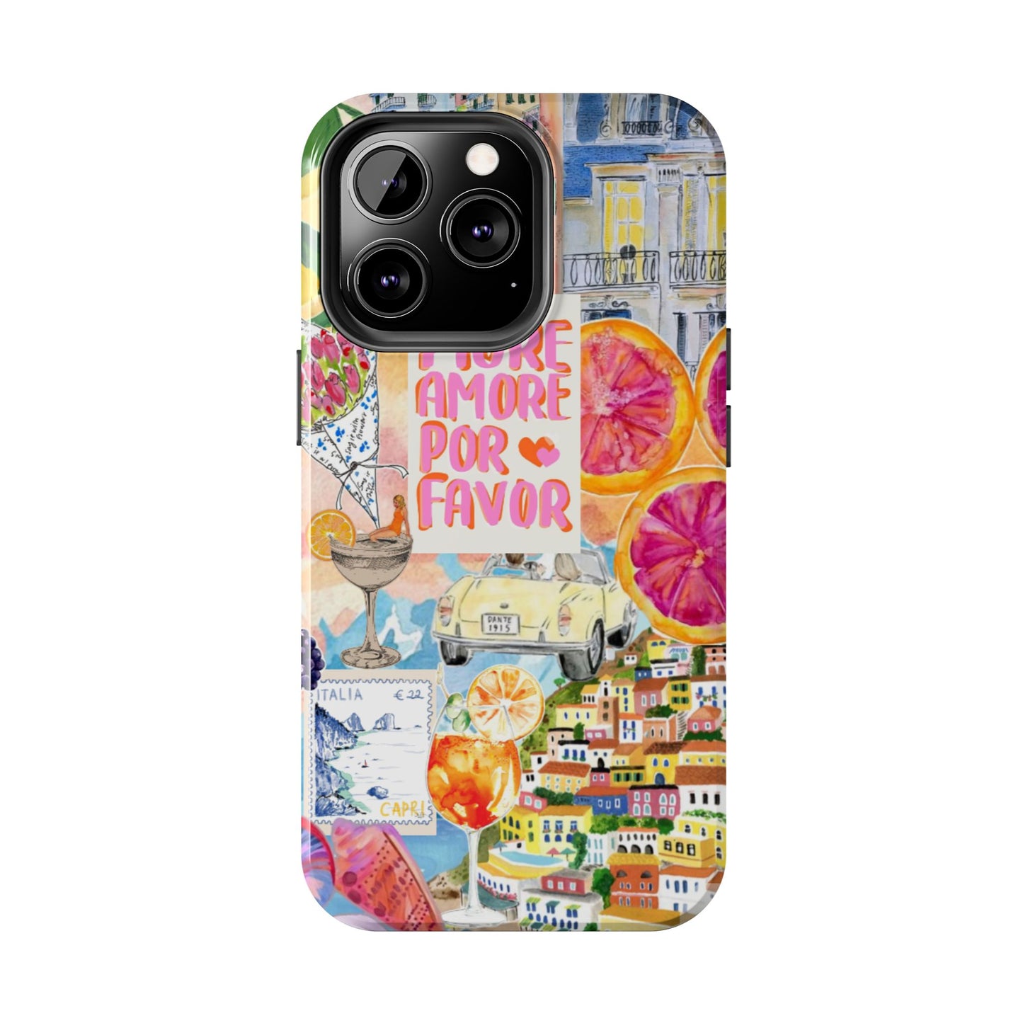 European Summers – Tough Phone Case  Tropical Watercolor Citrus & Seashell Design