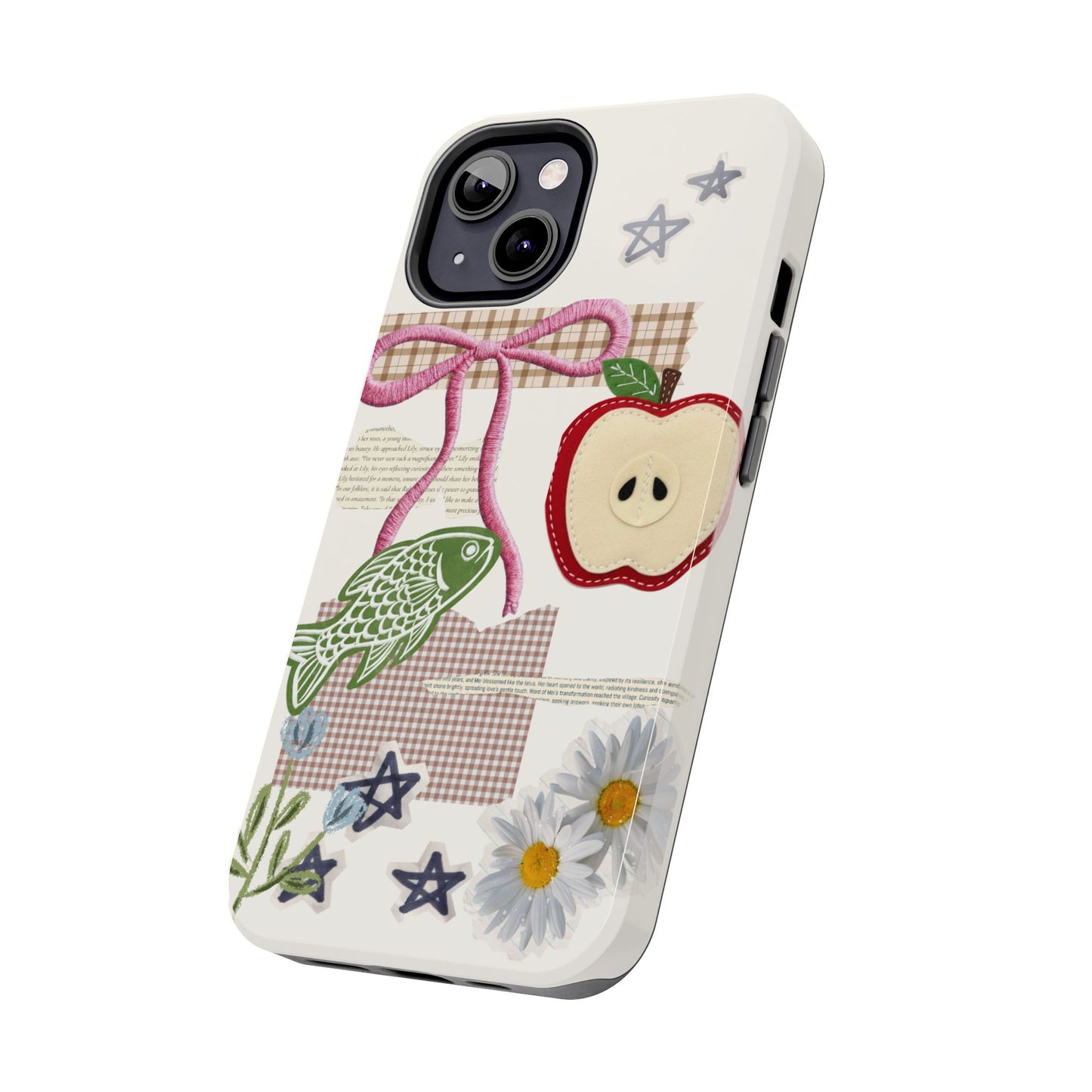 Spring Fling — Collage of Flowers Stars Fruit Fish Newspaper Cream Phone Case
