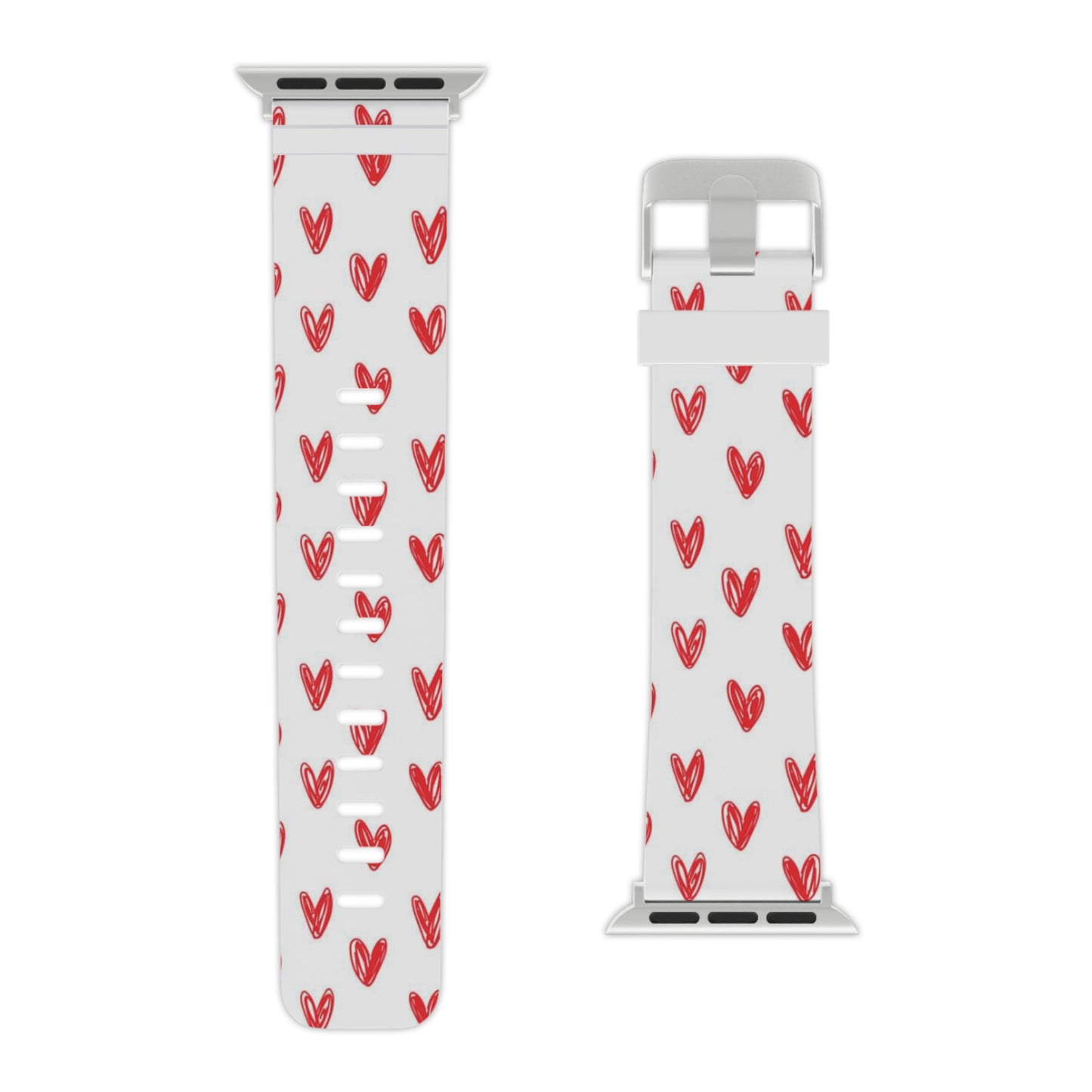 Left On Red — Apple Watch Band Red Hand-Drawn Hearts Pattern