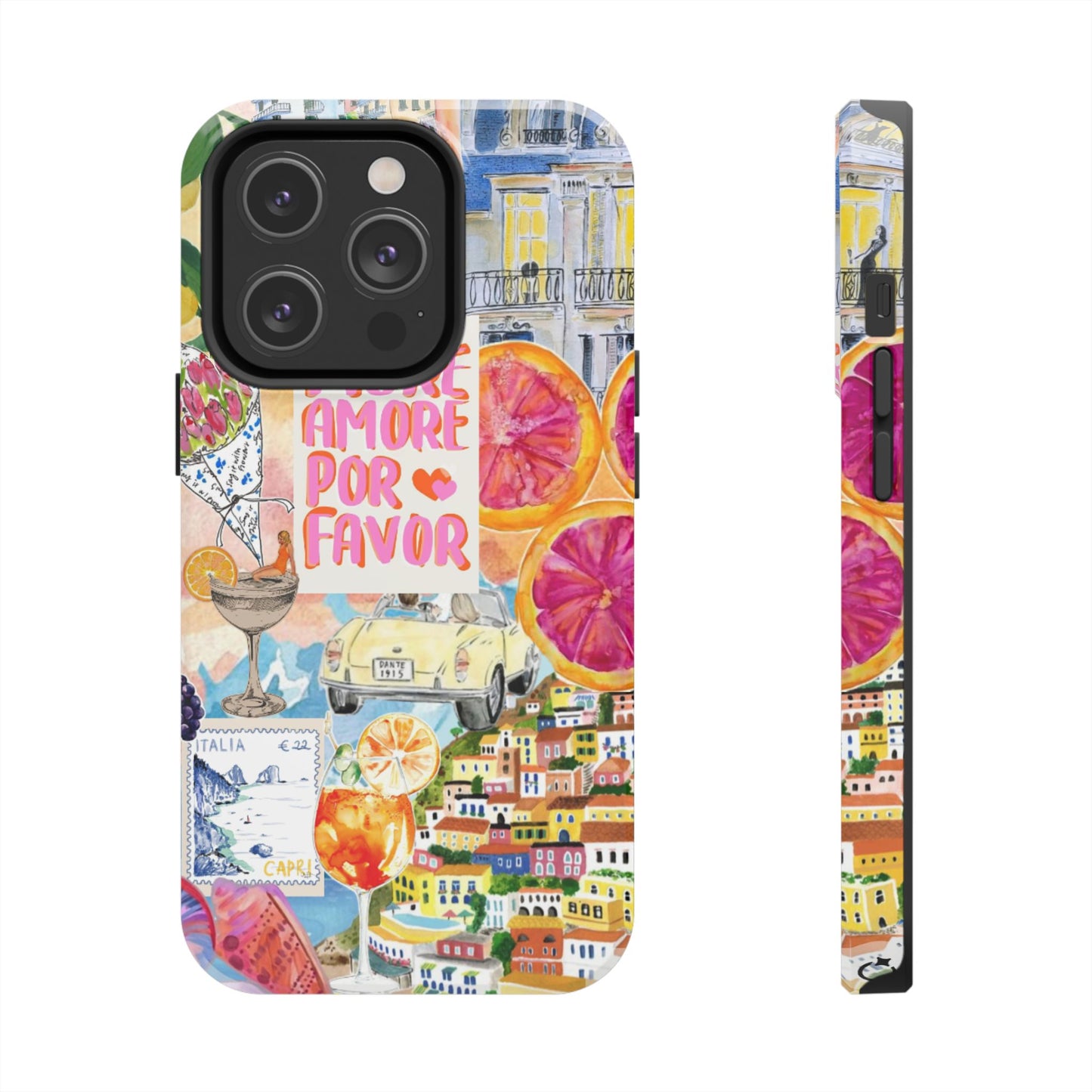 European Summers – Tough Phone Case  Tropical Watercolor Citrus & Seashell Design