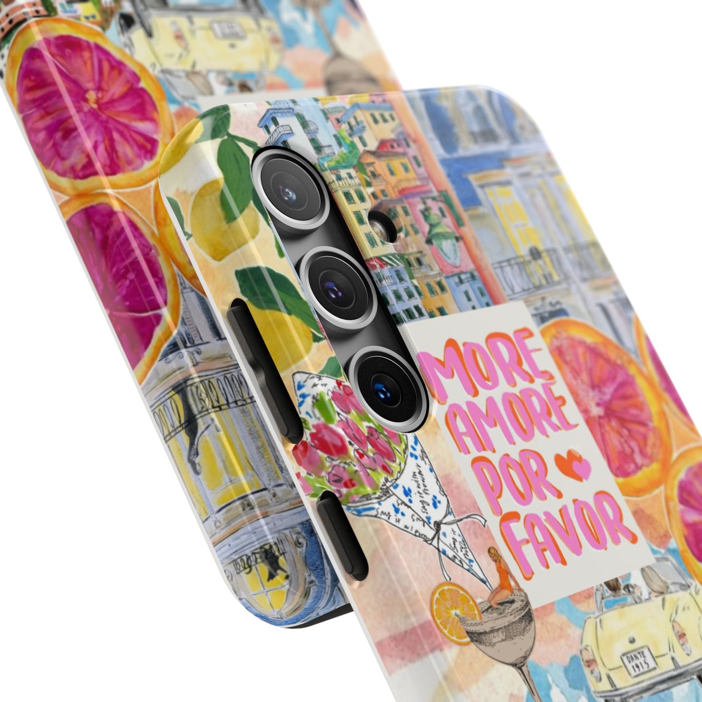 European Summers – Tough Phone Case  Tropical Watercolor Citrus & Seashell Design