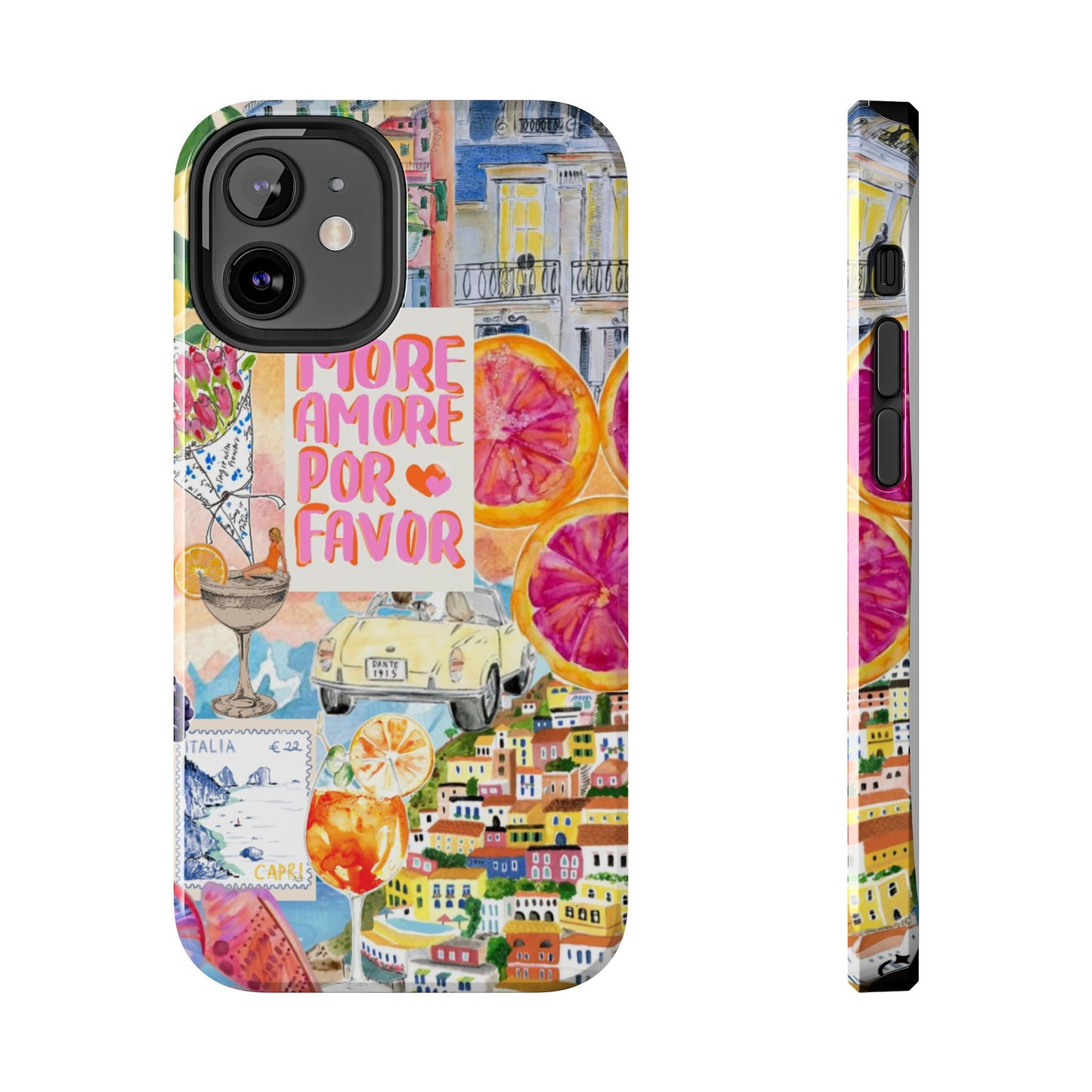 European Summers – Tough Phone Case  Tropical Watercolor Citrus & Seashell Design