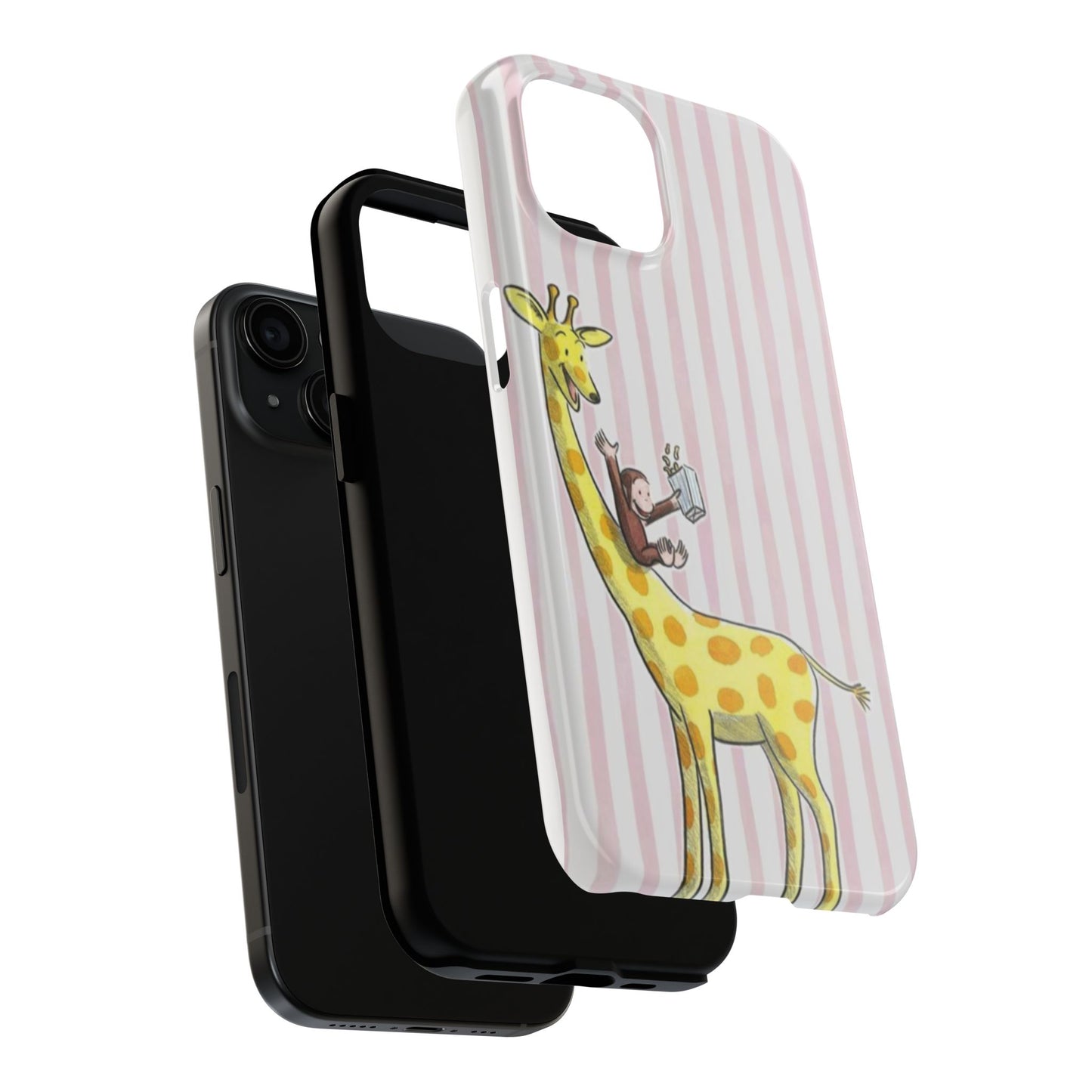 Curious George and Giraffe — Giraffe & Monkey Phone Case Cute Pink Striped Tough Case