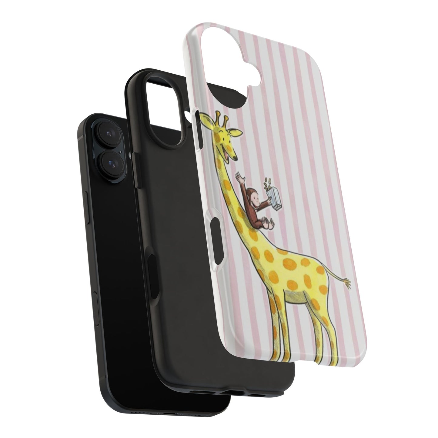 Curious George and Giraffe — Giraffe & Monkey Phone Case Cute Pink Striped Tough Case