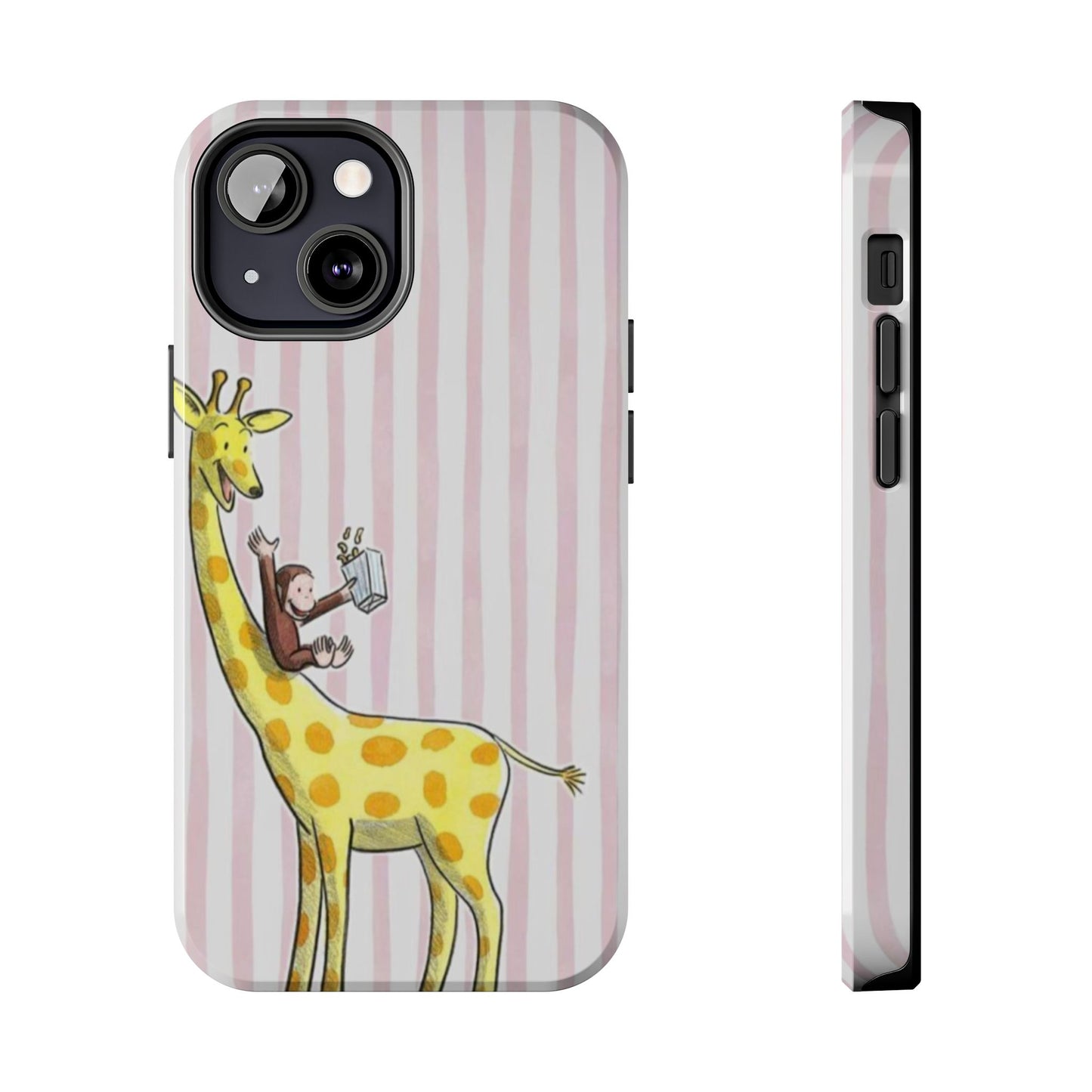 Curious George and Giraffe — Giraffe & Monkey Phone Case Cute Pink Striped Tough Case