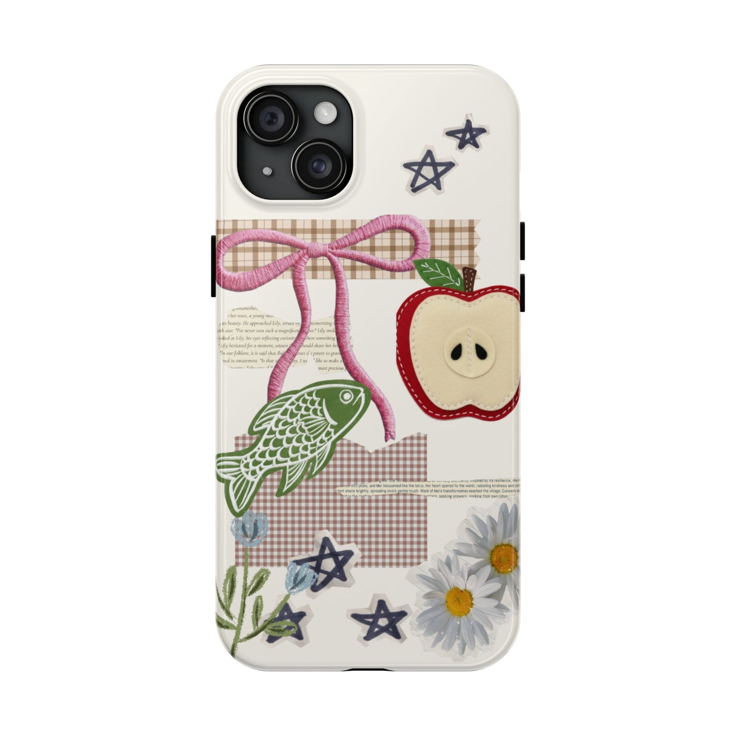 Spring Fling — Collage of Flowers Stars Fruit Fish Newspaper Cream Phone Case