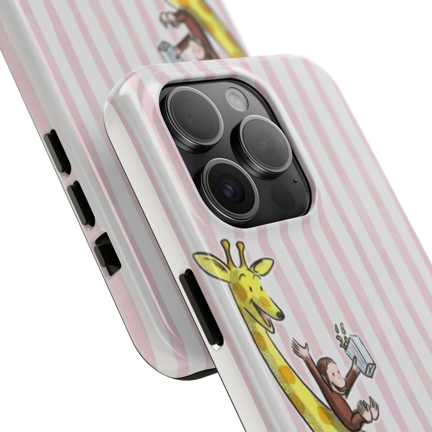 Curious George and Giraffe — Giraffe & Monkey Phone Case Cute Pink Striped Tough Case