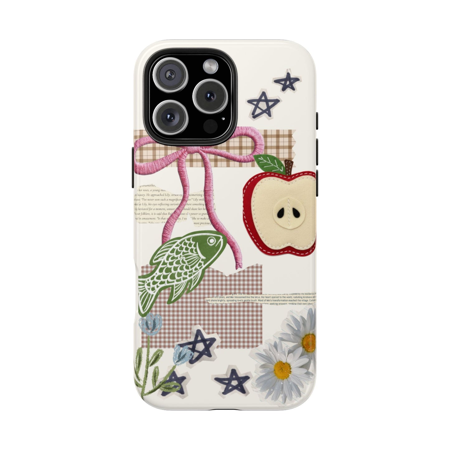 Spring Fling — Collage of Flowers Stars Fruit Fish Newspaper Cream Phone Case