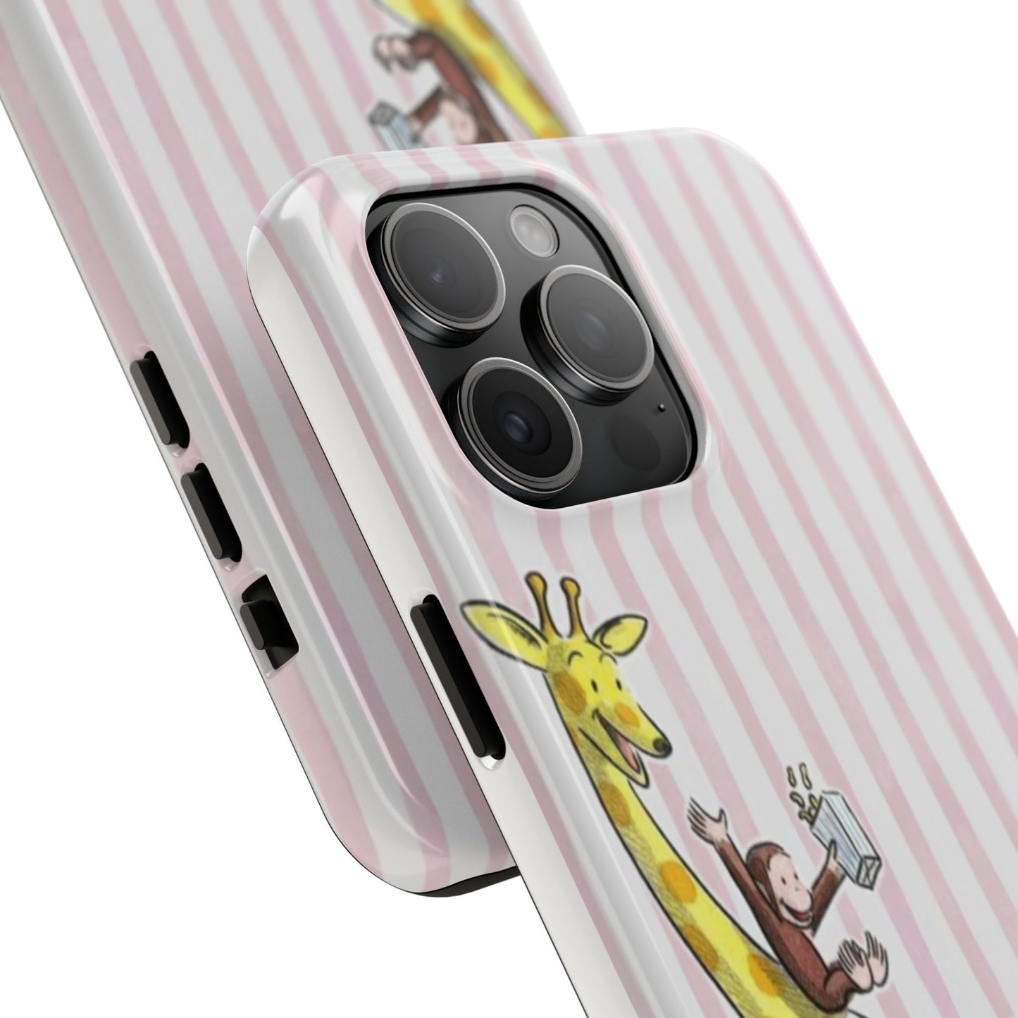 Curious George and Giraffe — Giraffe & Monkey Phone Case Cute Pink Striped Tough Case