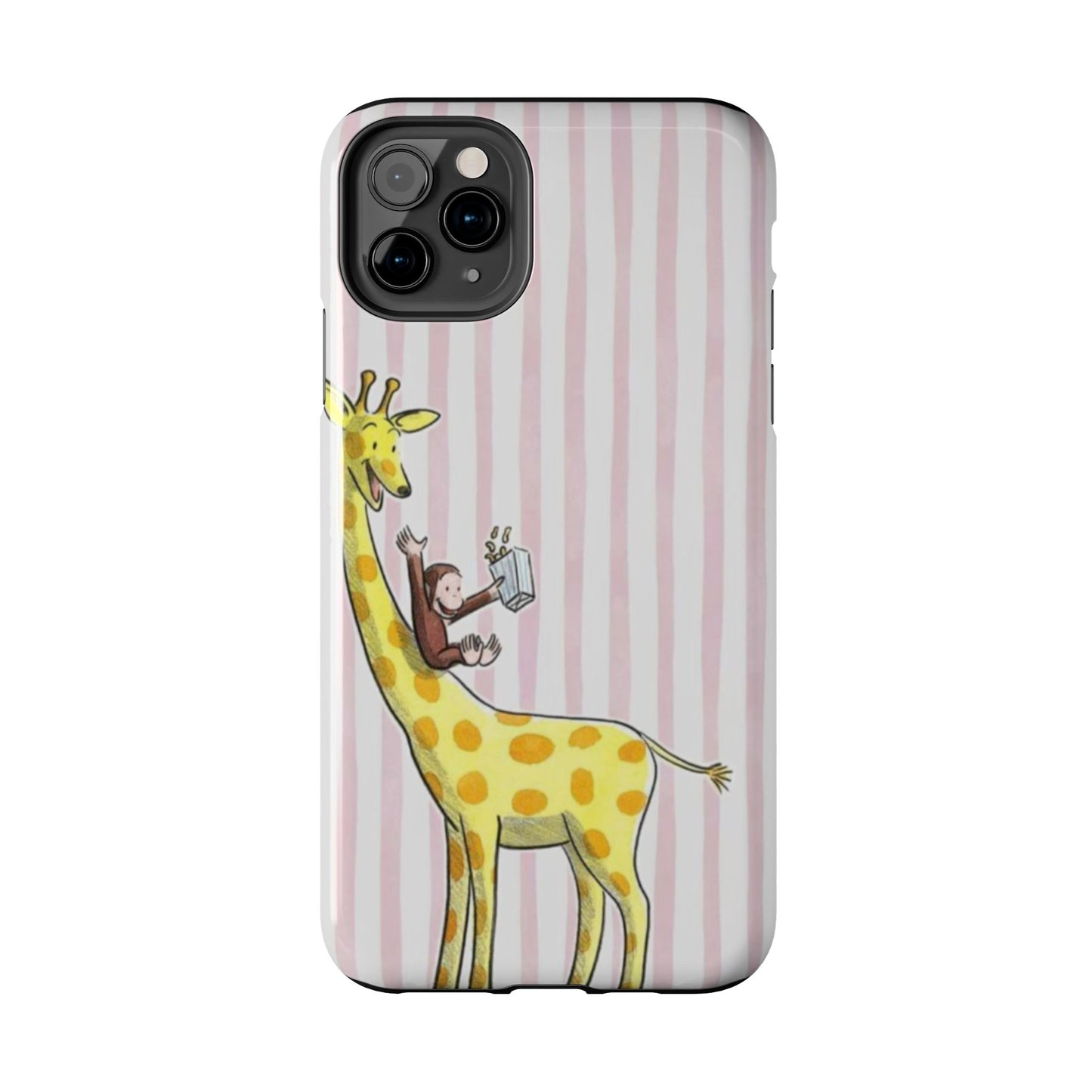 Curious George and Giraffe — Giraffe & Monkey Phone Case Cute Pink Striped Tough Case