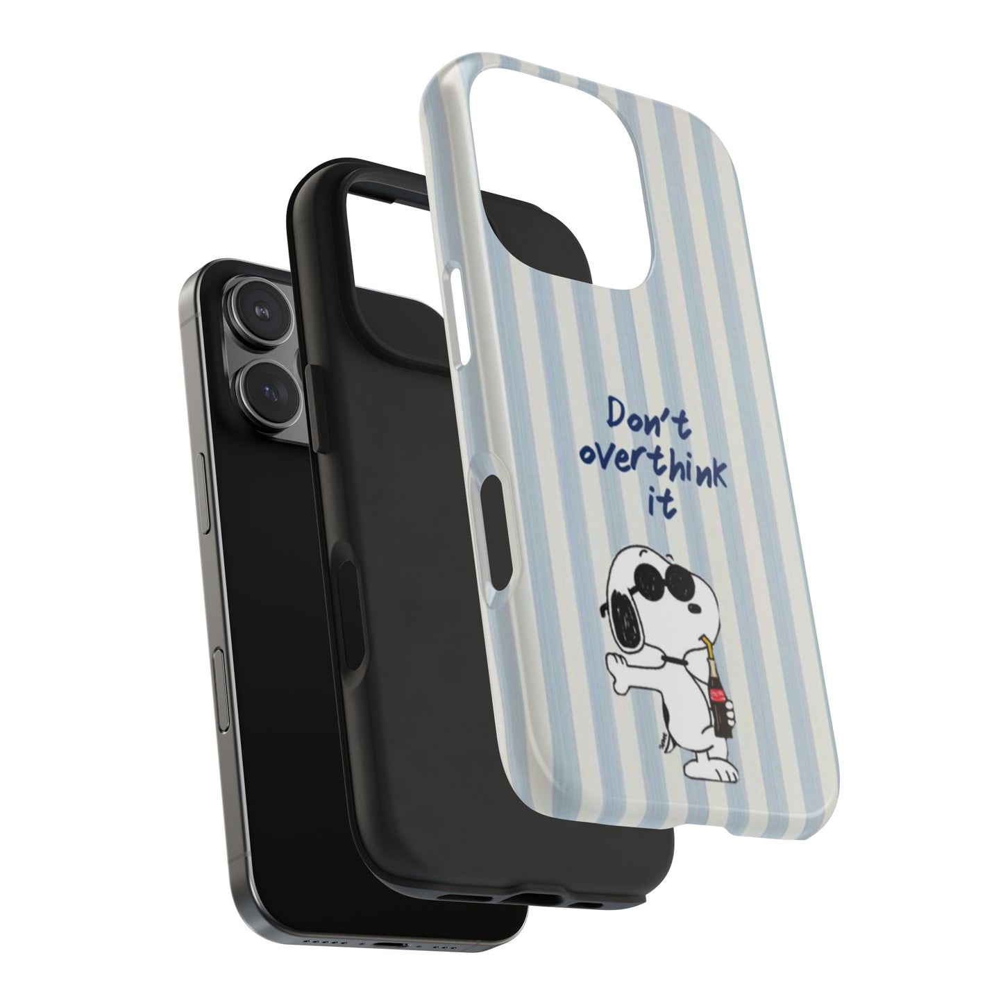 Snoopy "Don't Overthink It" Tough Phone Case — Striped Protective Cover