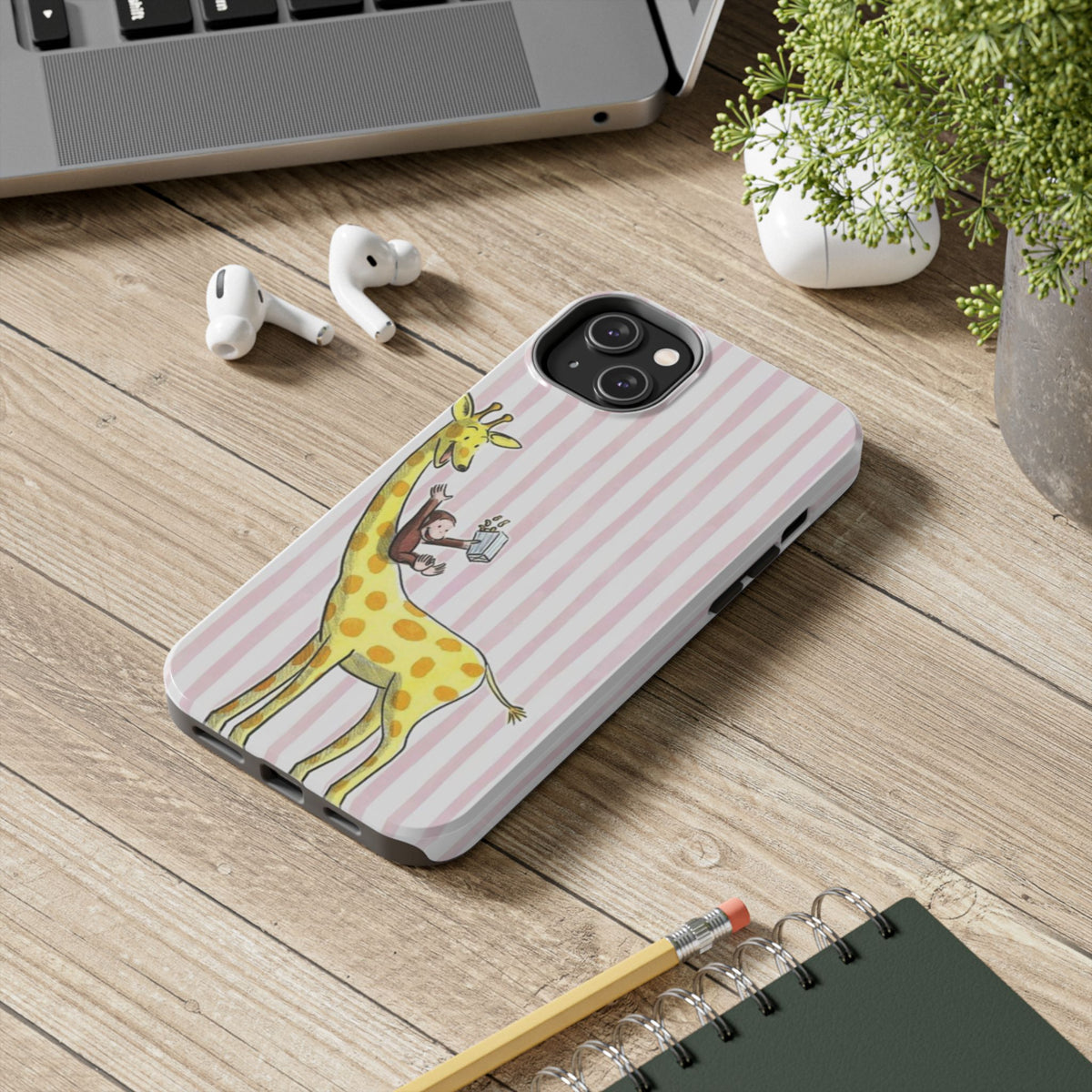 Curious George and Giraffe — Giraffe & Monkey Phone Case Cute Pink Striped Tough Case