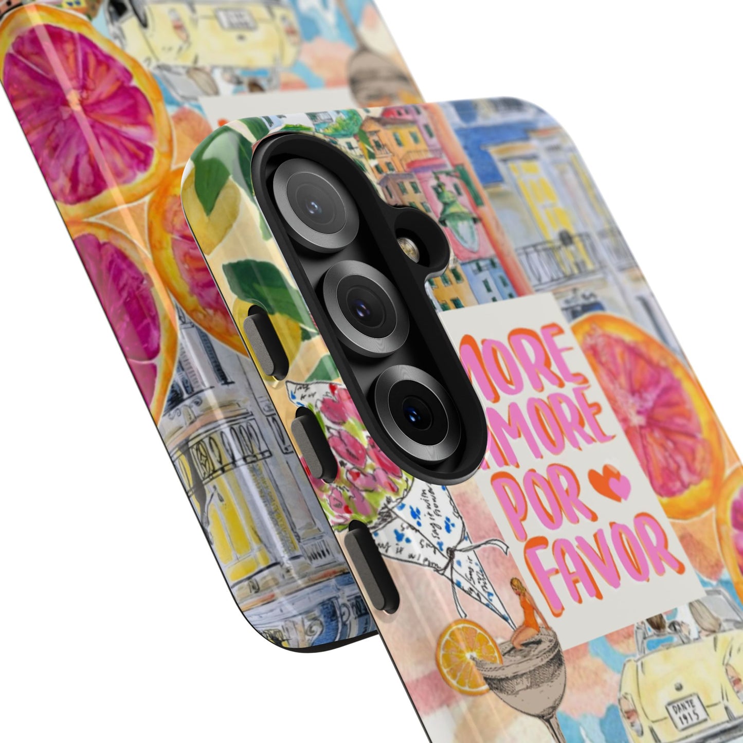 European Summers – Tough Phone Case  Tropical Watercolor Citrus & Seashell Design