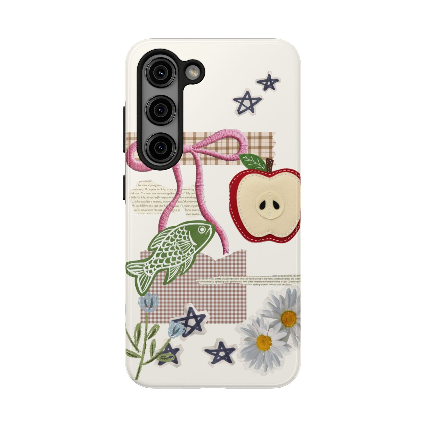 Spring Fling — Collage of Flowers Stars Fruit Fish Newspaper Cream Phone Case