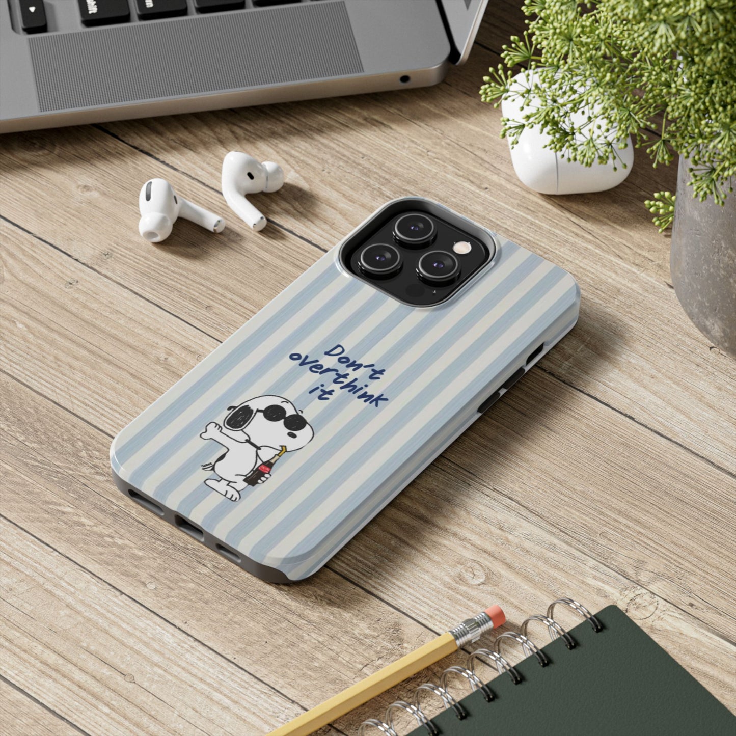Snoopy "Don't Overthink It" Tough Phone Case — Striped Protective Cover