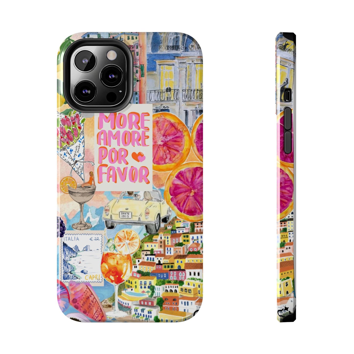 European Summers – Tough Phone Case  Tropical Watercolor Citrus & Seashell Design