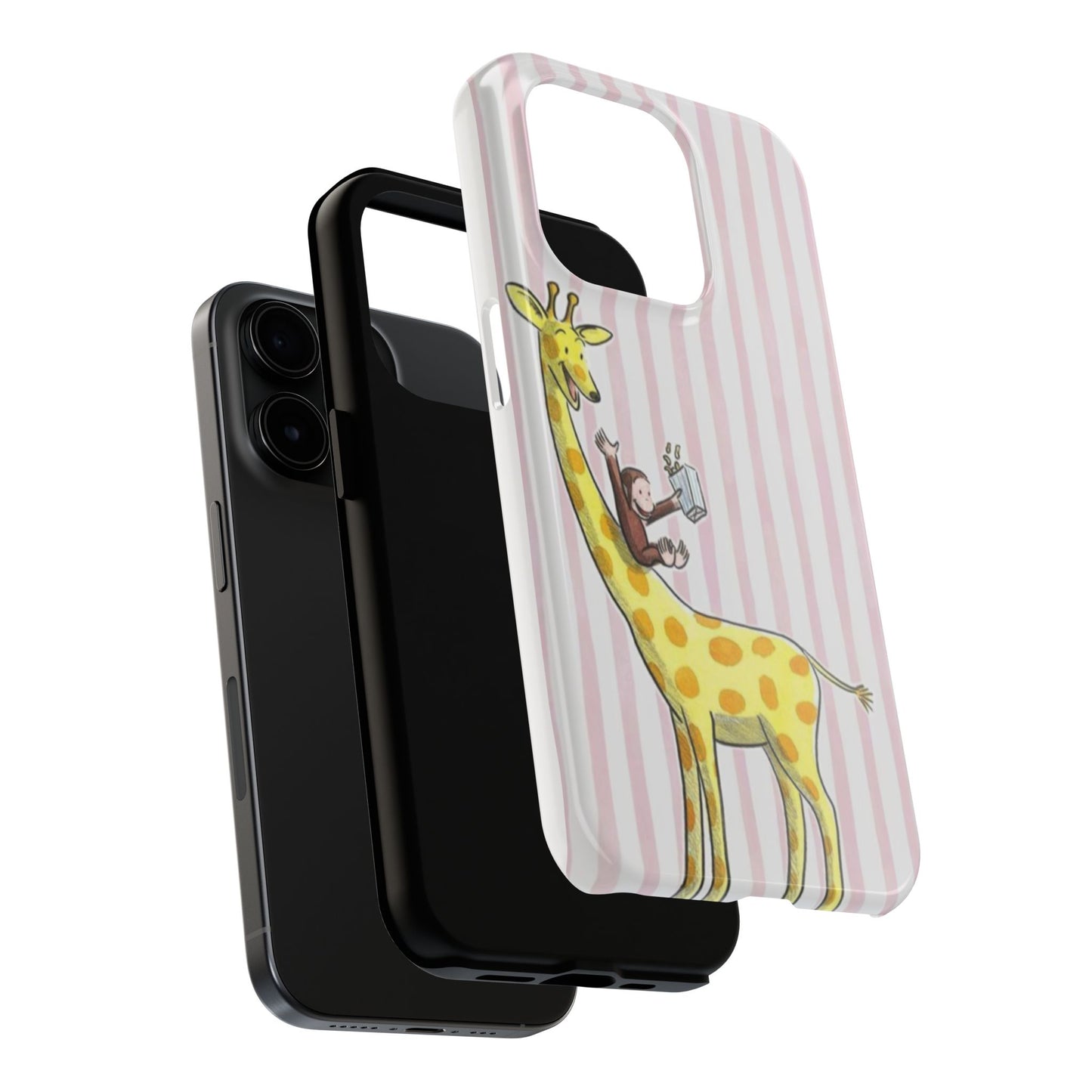 Curious George and Giraffe — Giraffe & Monkey Phone Case Cute Pink Striped Tough Case