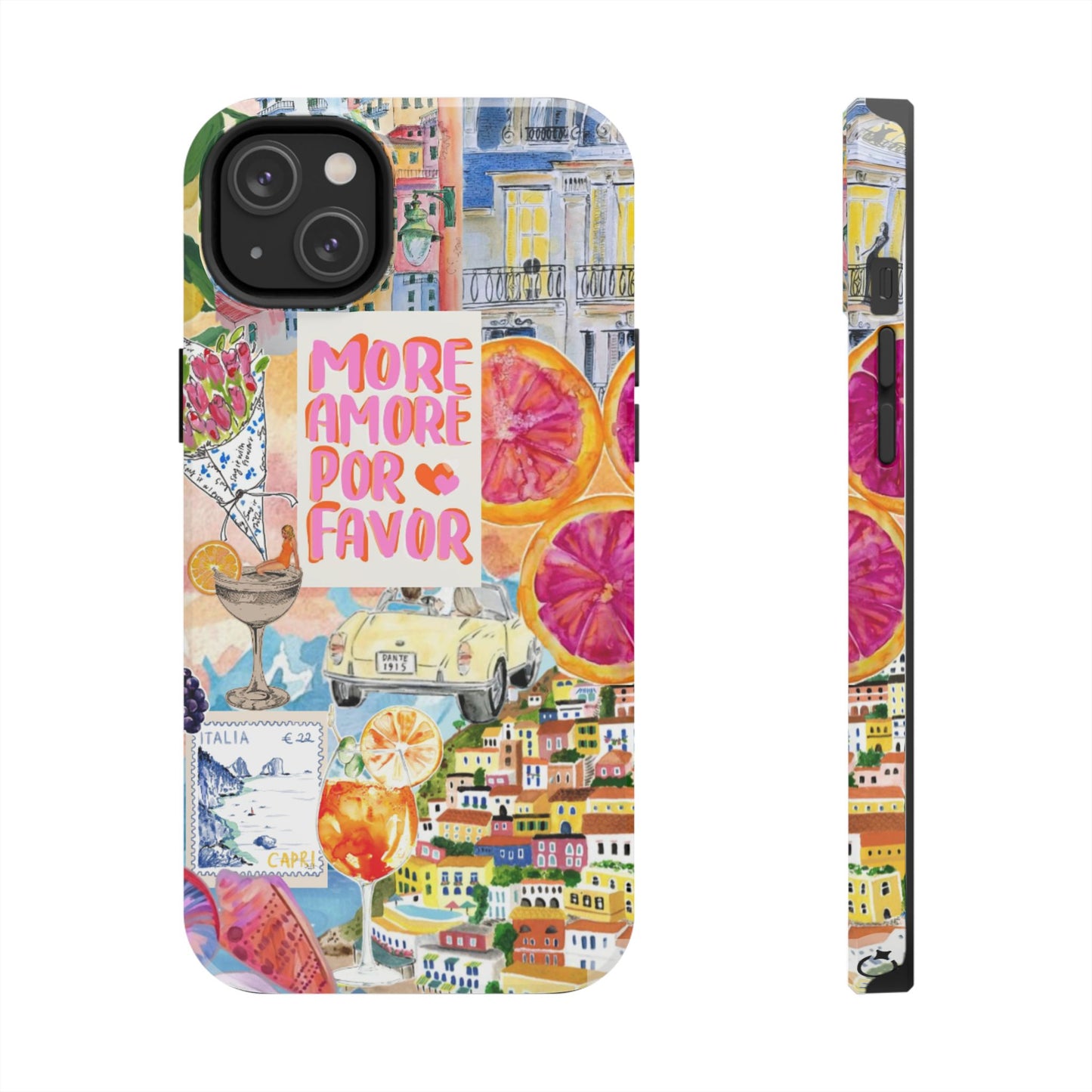 European Summers – Tough Phone Case  Tropical Watercolor Citrus & Seashell Design