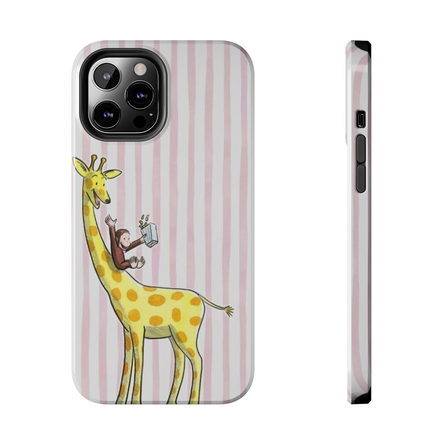 Curious George and Giraffe — Giraffe & Monkey Phone Case Cute Pink Striped Tough Case