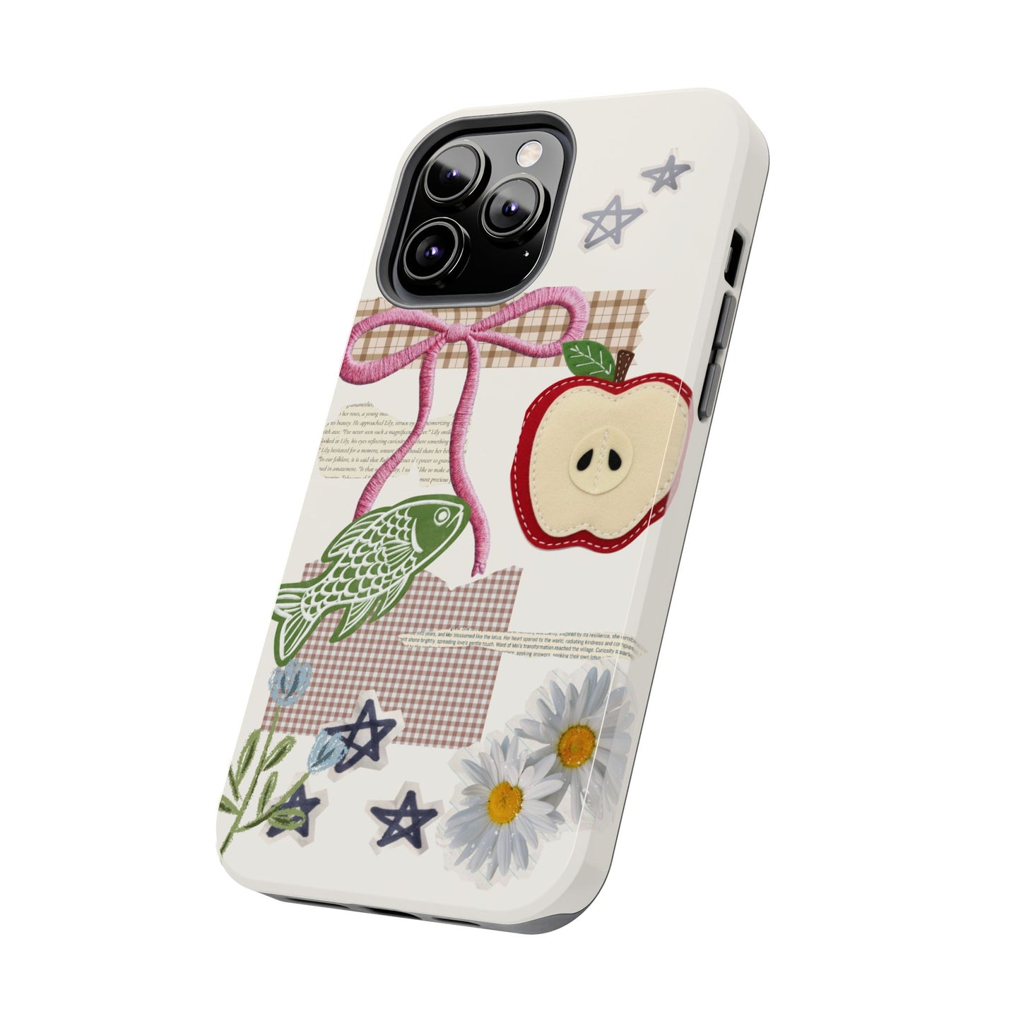 Spring Fling — Collage of Flowers Stars Fruit Fish Newspaper Cream Phone Case